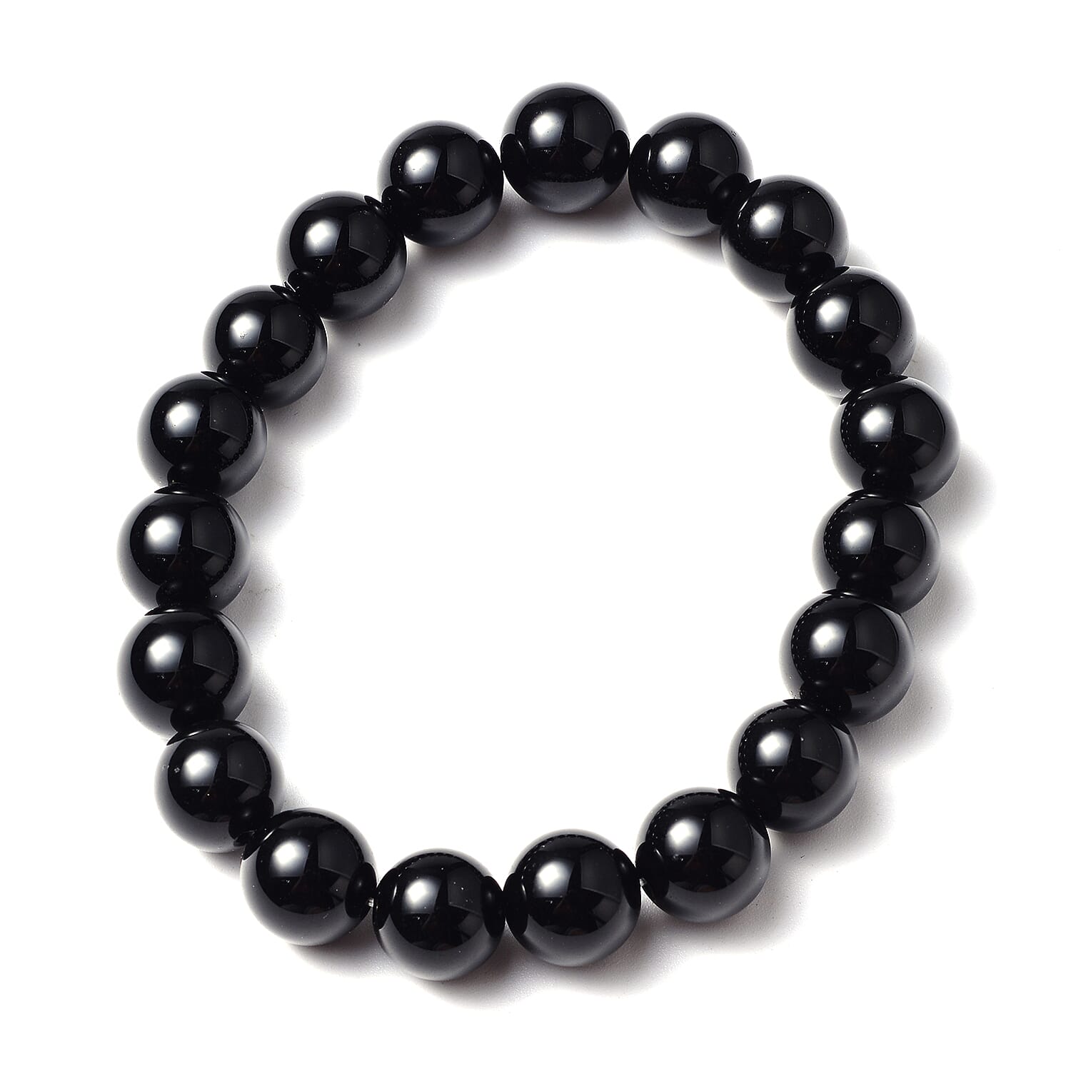 Black Agate Beads Stretchable Bracelet (Size 6.75)