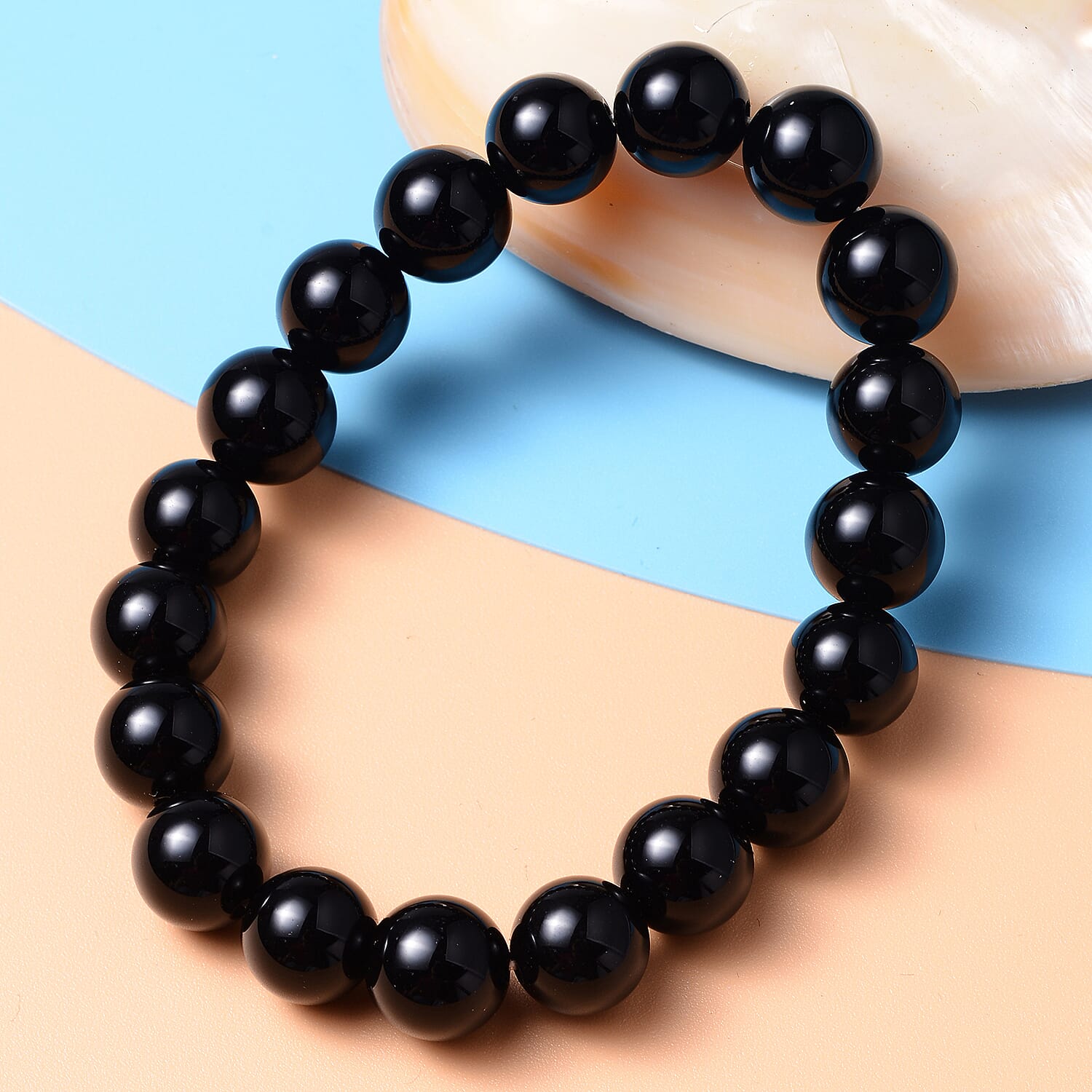 Black Agate Beads Stretchable Bracelet (Size 6.75)