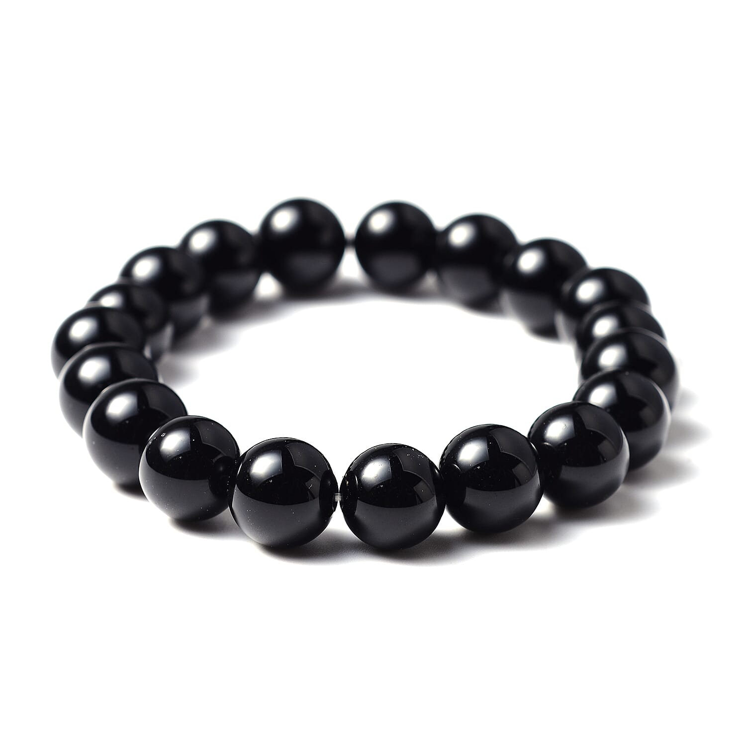 Black Agate Beads Stretchable Bracelet (Size 6.75)