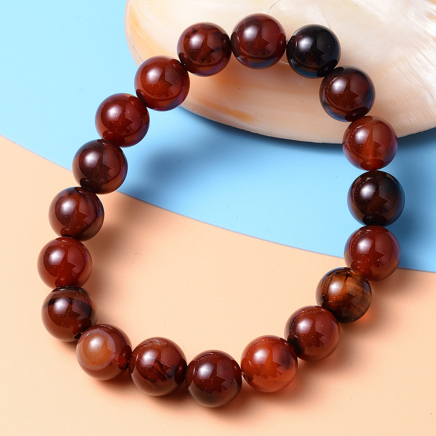 Multi Agate Beads Stretchable Bracelet (Size 6.75)
