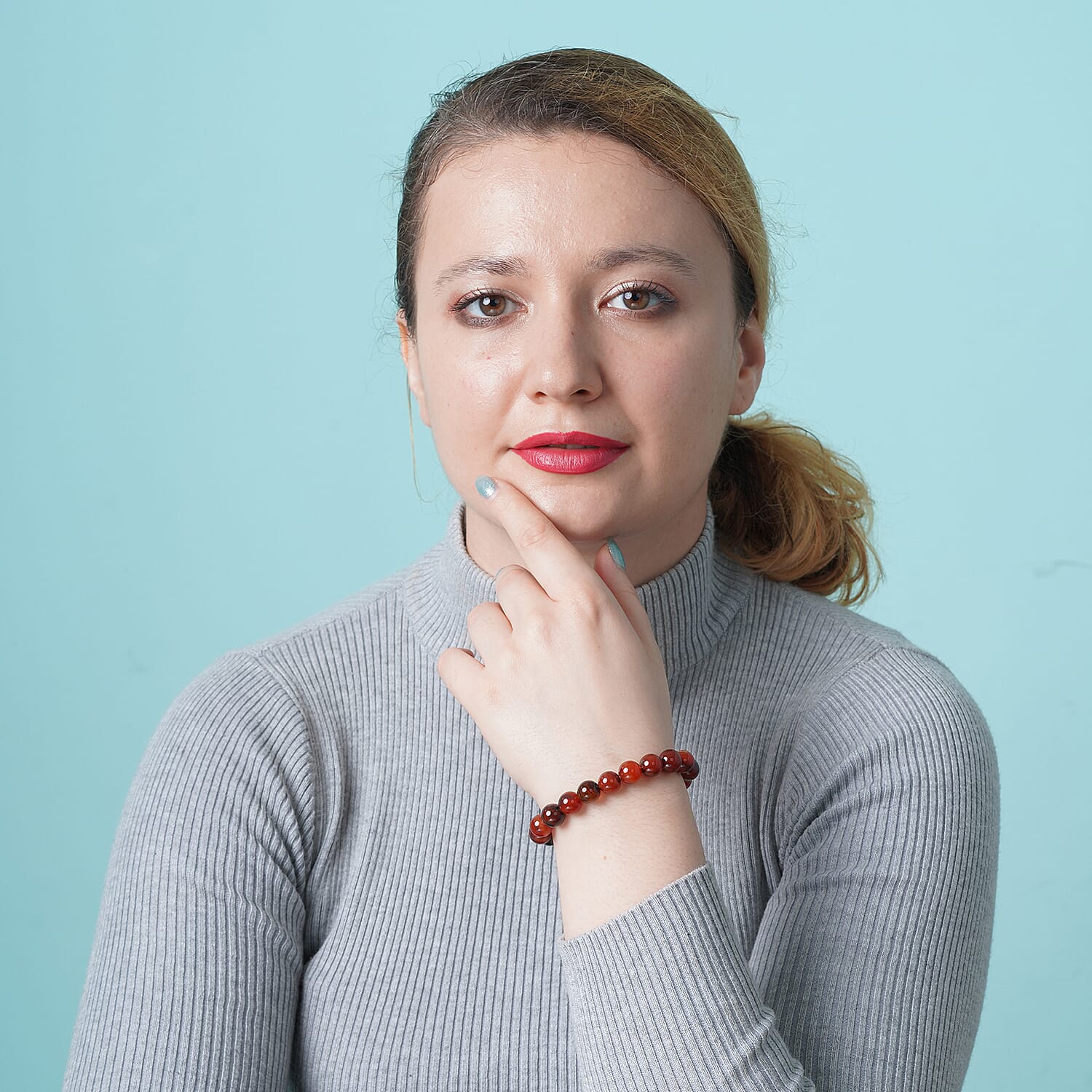 Multi Agate Beads Stretchable Bracelet (Size 6.75)
