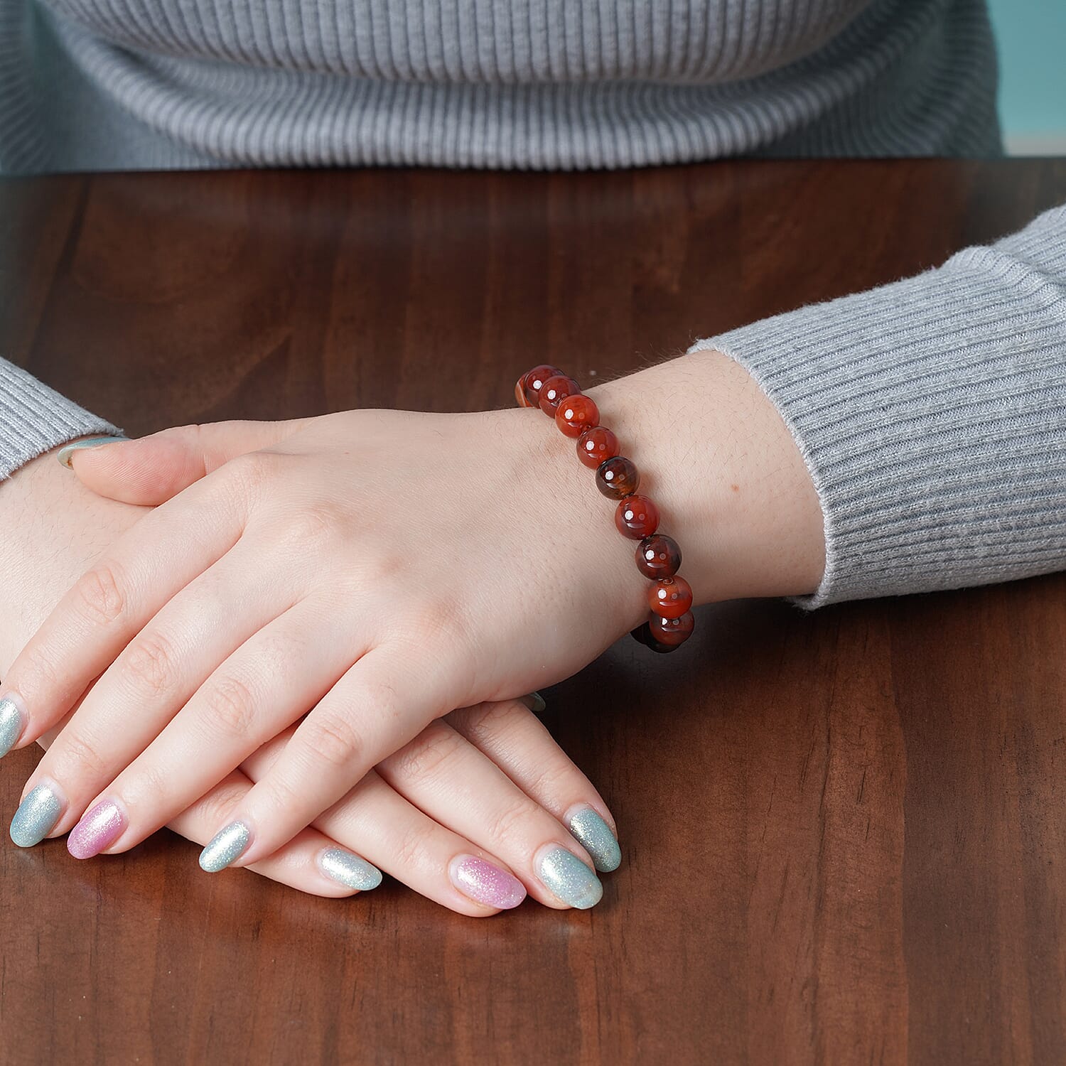 Multi Agate Beads Stretchable Bracelet (Size 6.75)