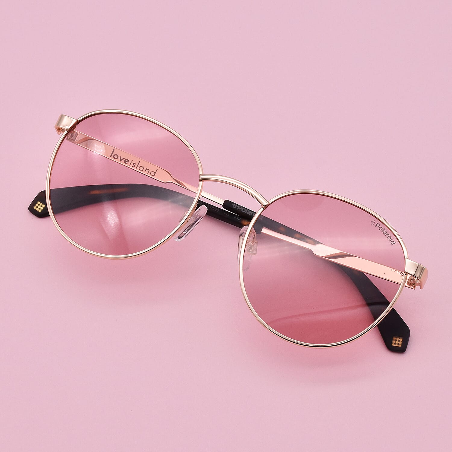 Polaroid x Love Island Retro Panto Gold Tone Sunglasses with Pink Lenses