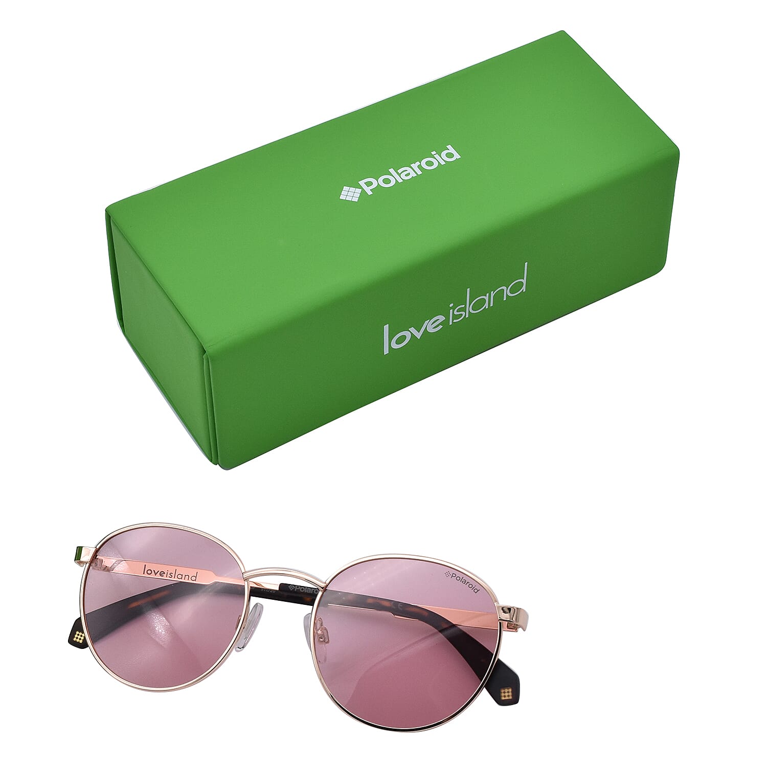 Polaroid x Love Island Retro Panto Gold Tone Sunglasses with Pink Lenses