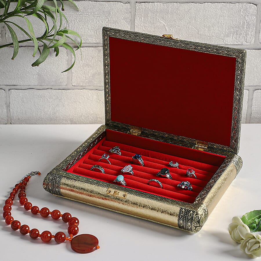 Handcrafted Ring Storage Box (Size 25x19x5 cm) - Gold