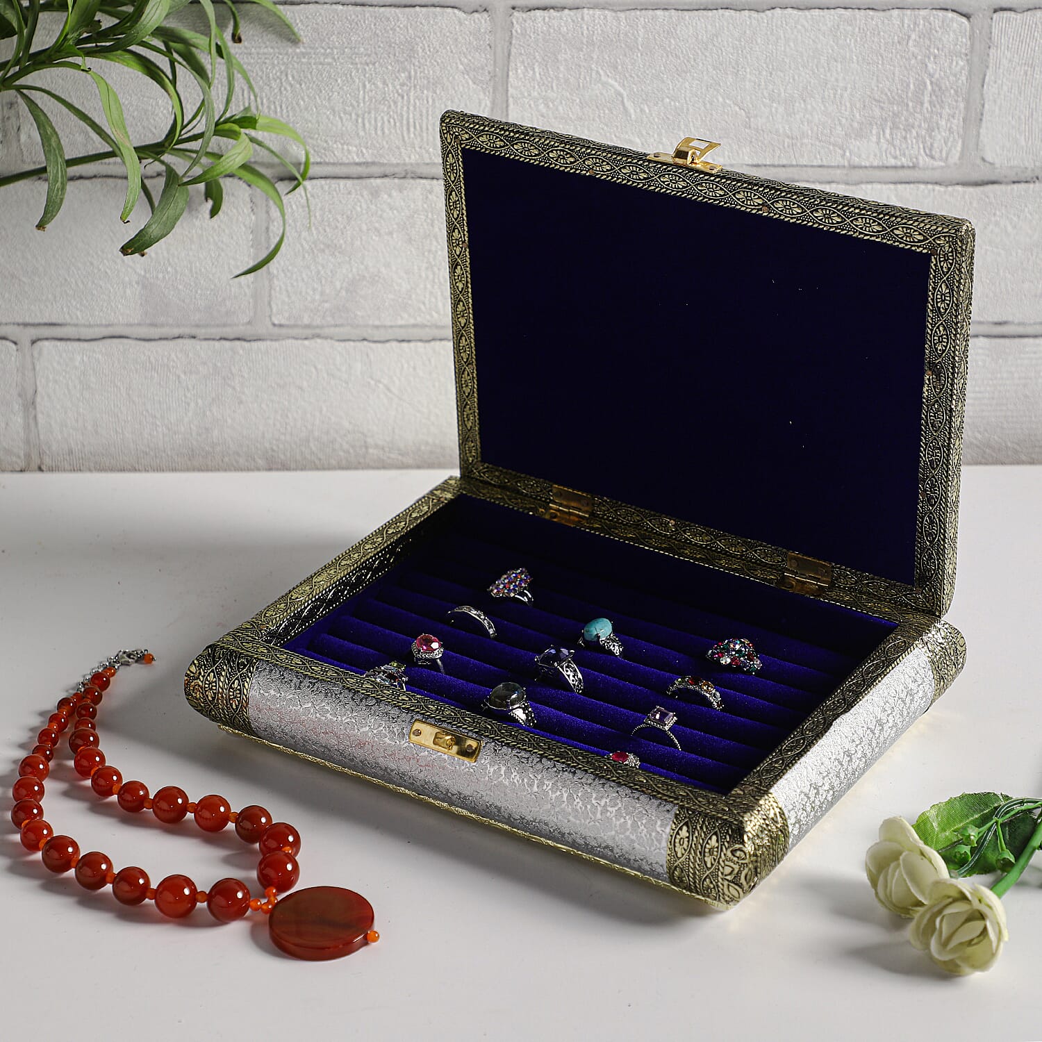 Handcrafted Ring Storage Box (Size 25x19x5 cm) - Silver