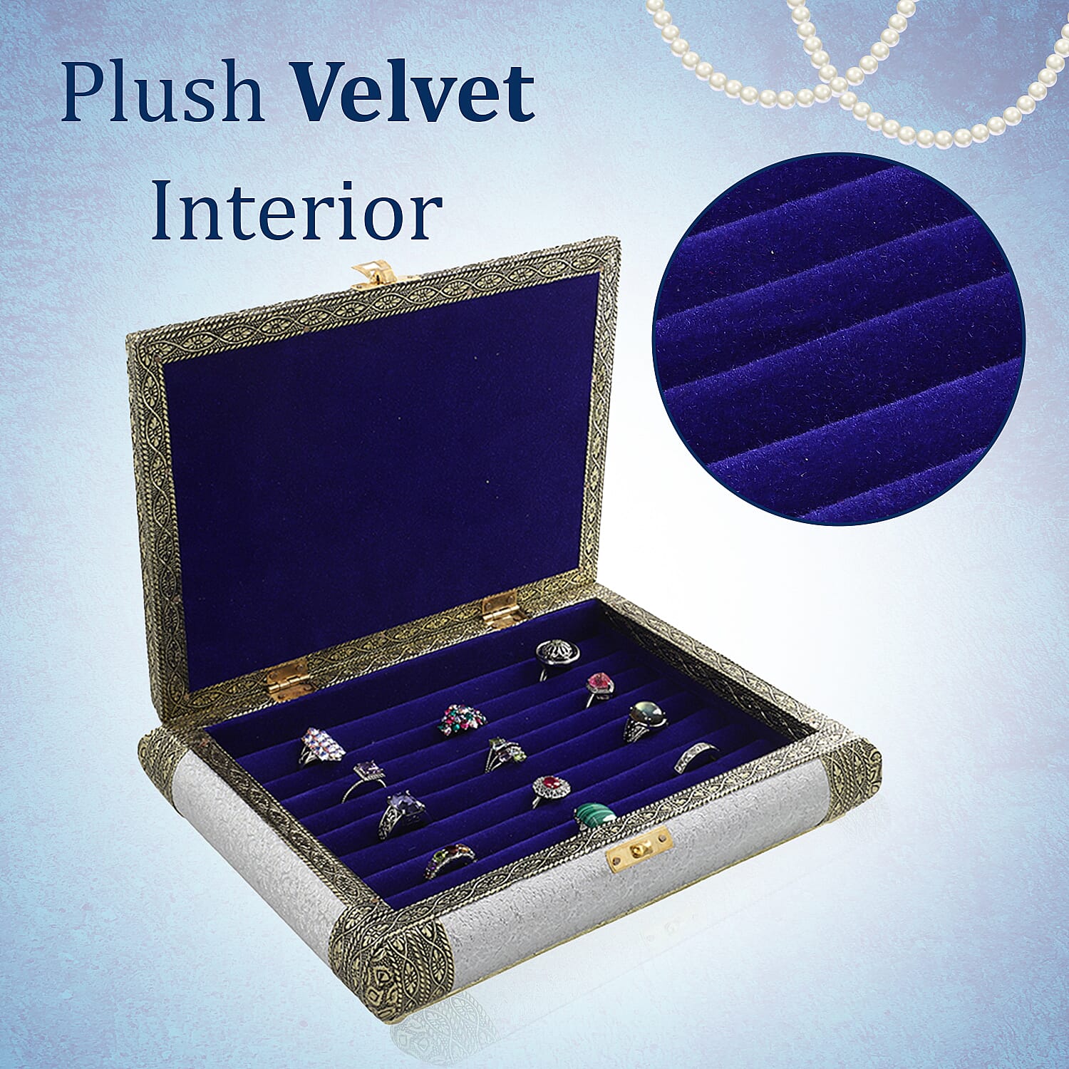 Handcrafted Ring Storage Box (Size 25x19x5 cm) - Silver