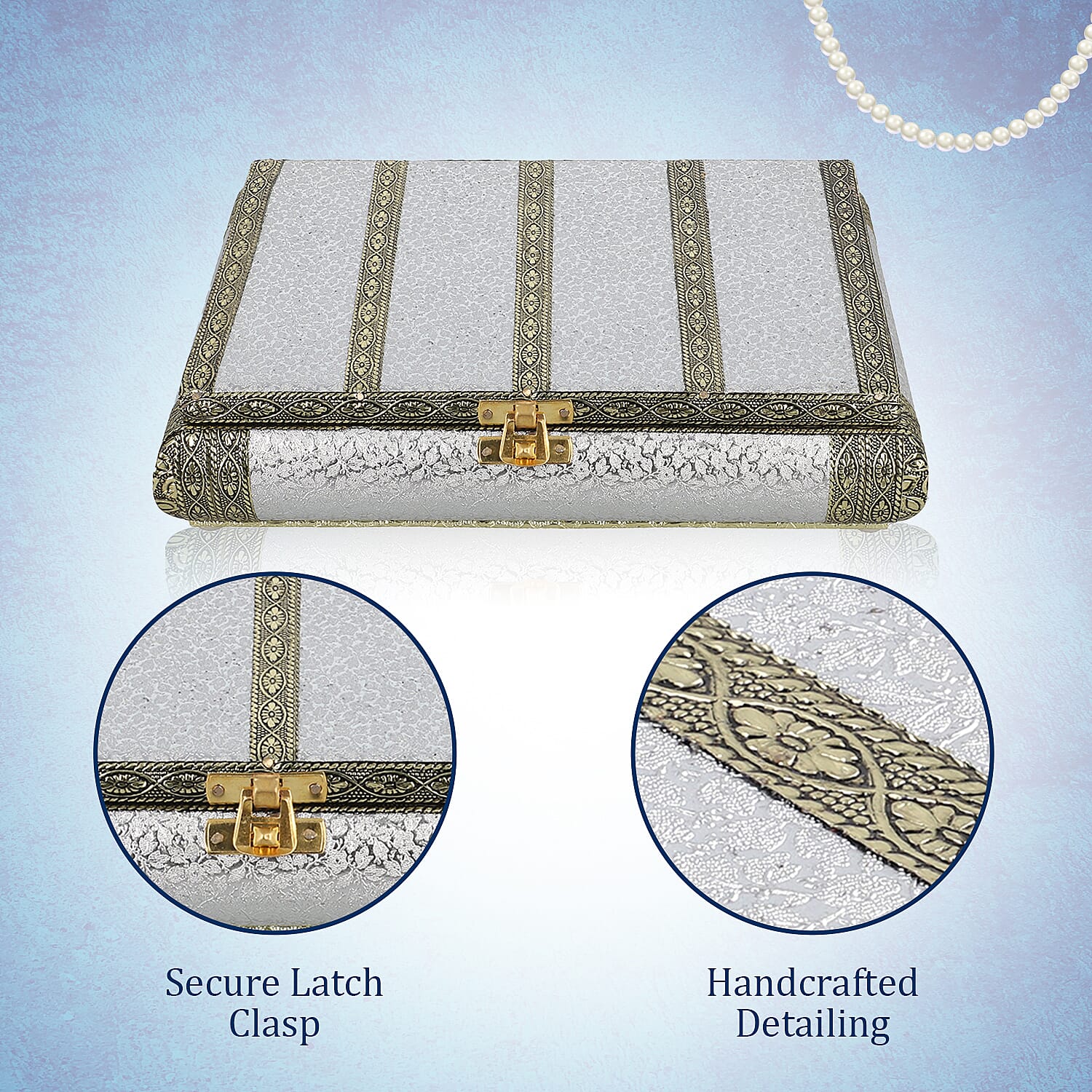 Handcrafted Ring Storage Box (Size 25x19x5 cm) - Silver