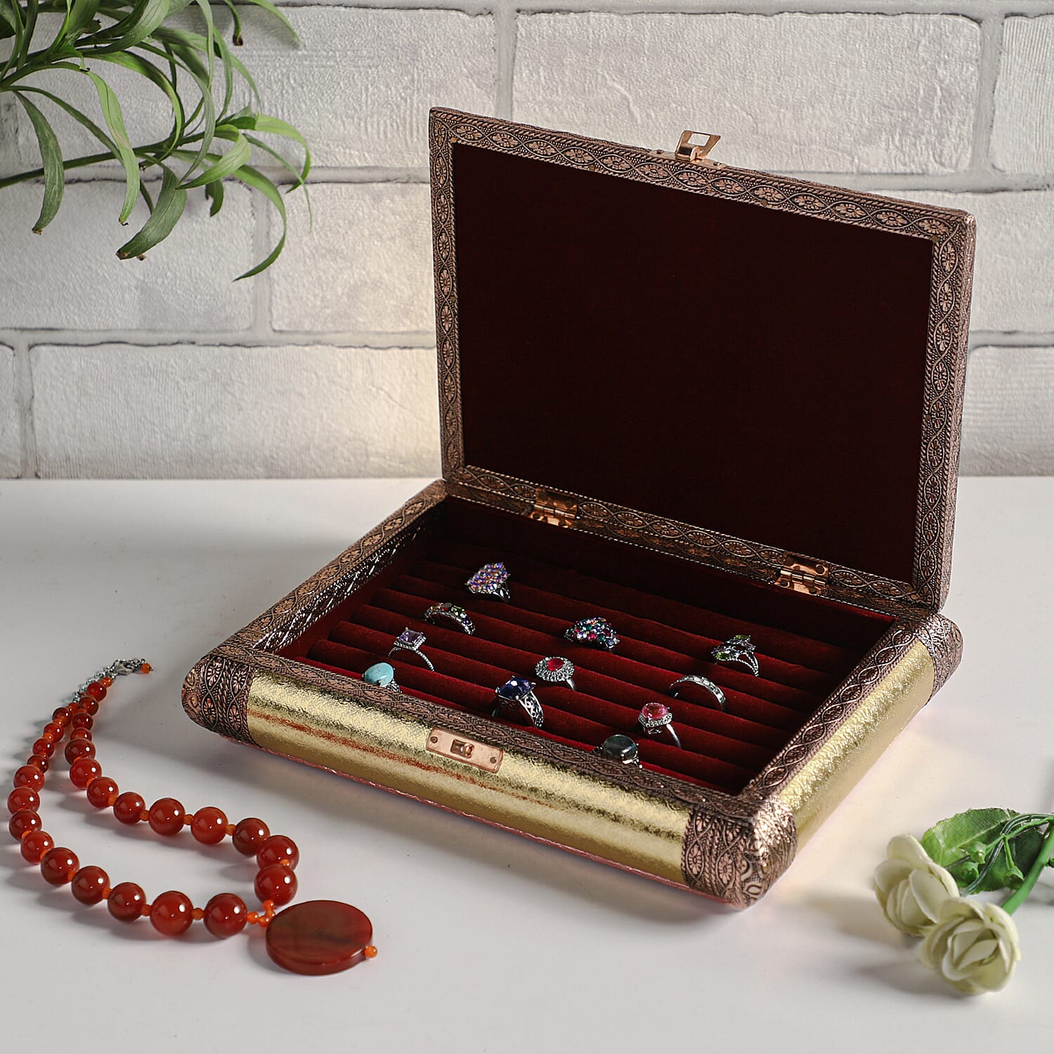 Handcrafted Ring Storage Box (Size 25x19x5 Cm) - Copper