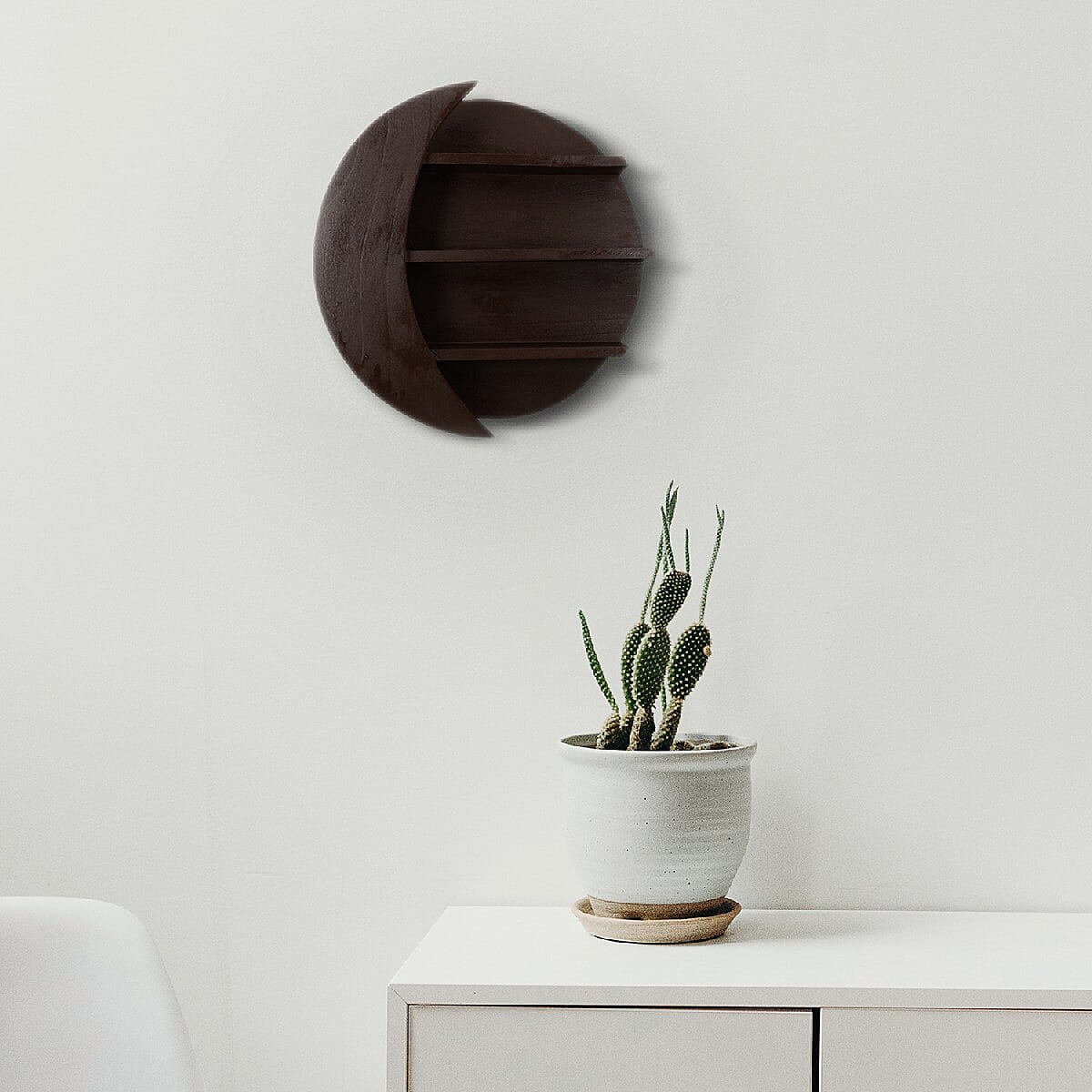 Wooden Wall Jewellery Organiser in Sun & Moon Shape - Wallnut