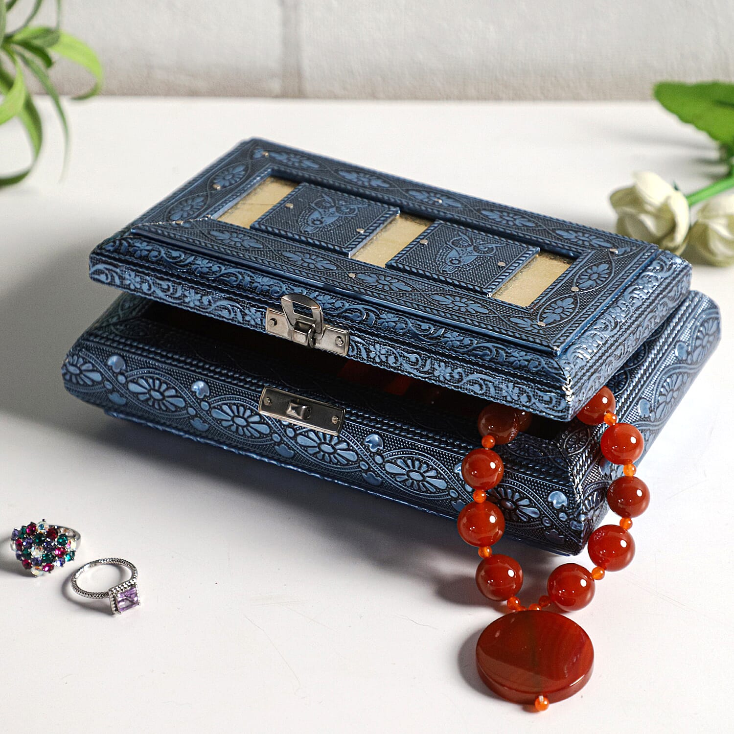 Handcrafted Ring Storage Box (Size 19.7x12x4.7 cm) - Blue