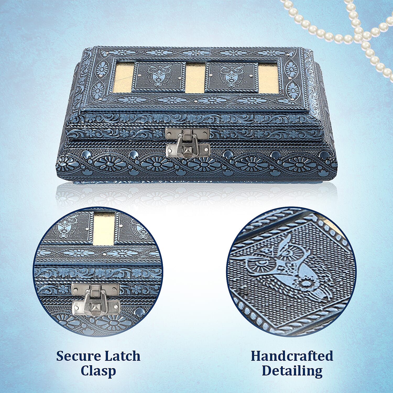 Handcrafted Ring Storage Box (Size 19.7x12x4.7 cm) - Blue