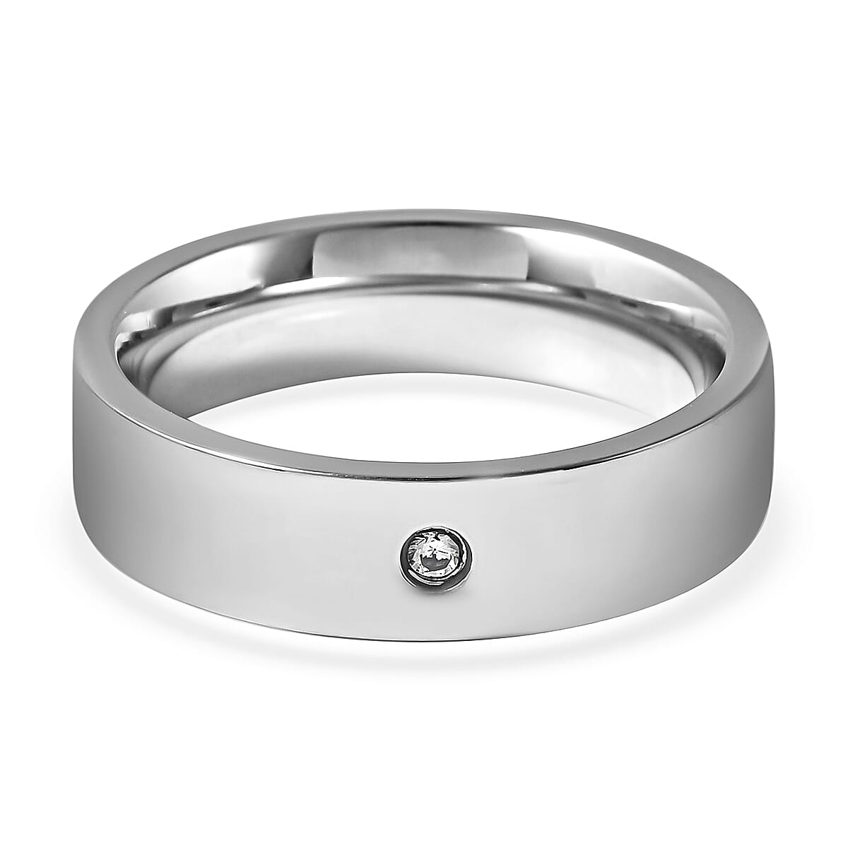 Simulated Diamond Band Ring in Silver Tone Titanium