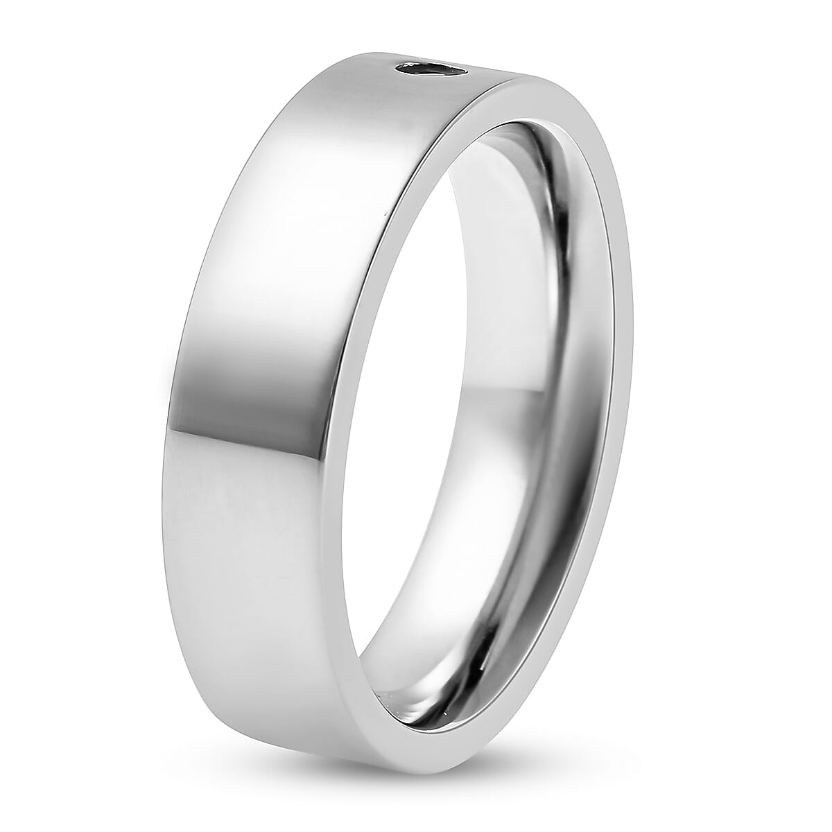 Simulated Diamond Band Ring in Silver Tone Titanium