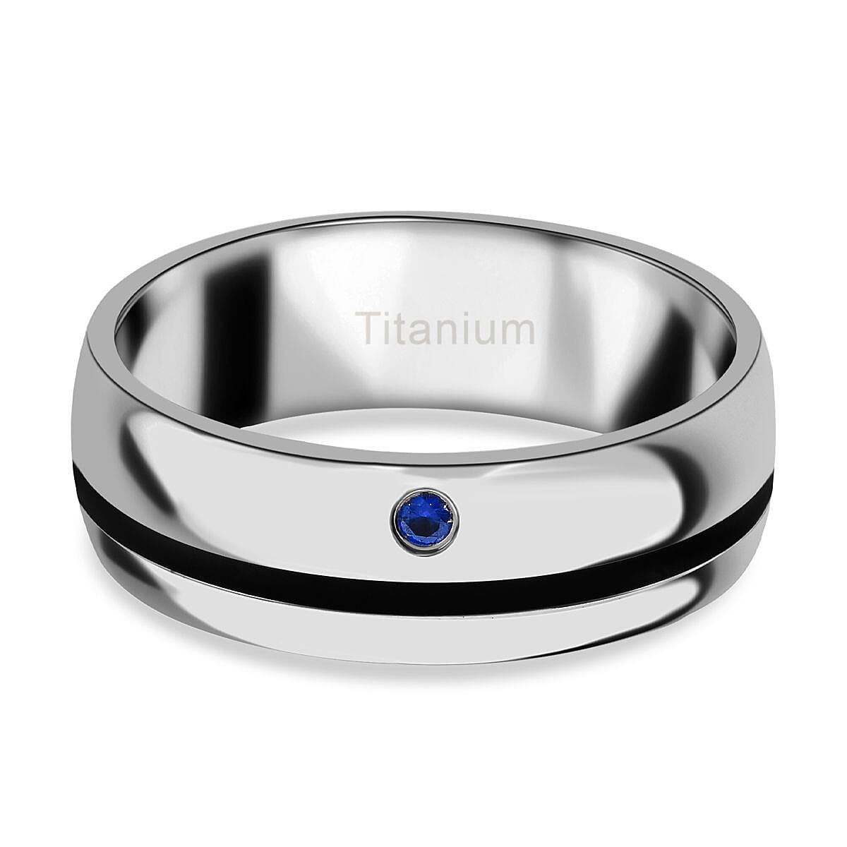 Blue Cubic Zirconia  Ring Pure White Enamelled in Titanium