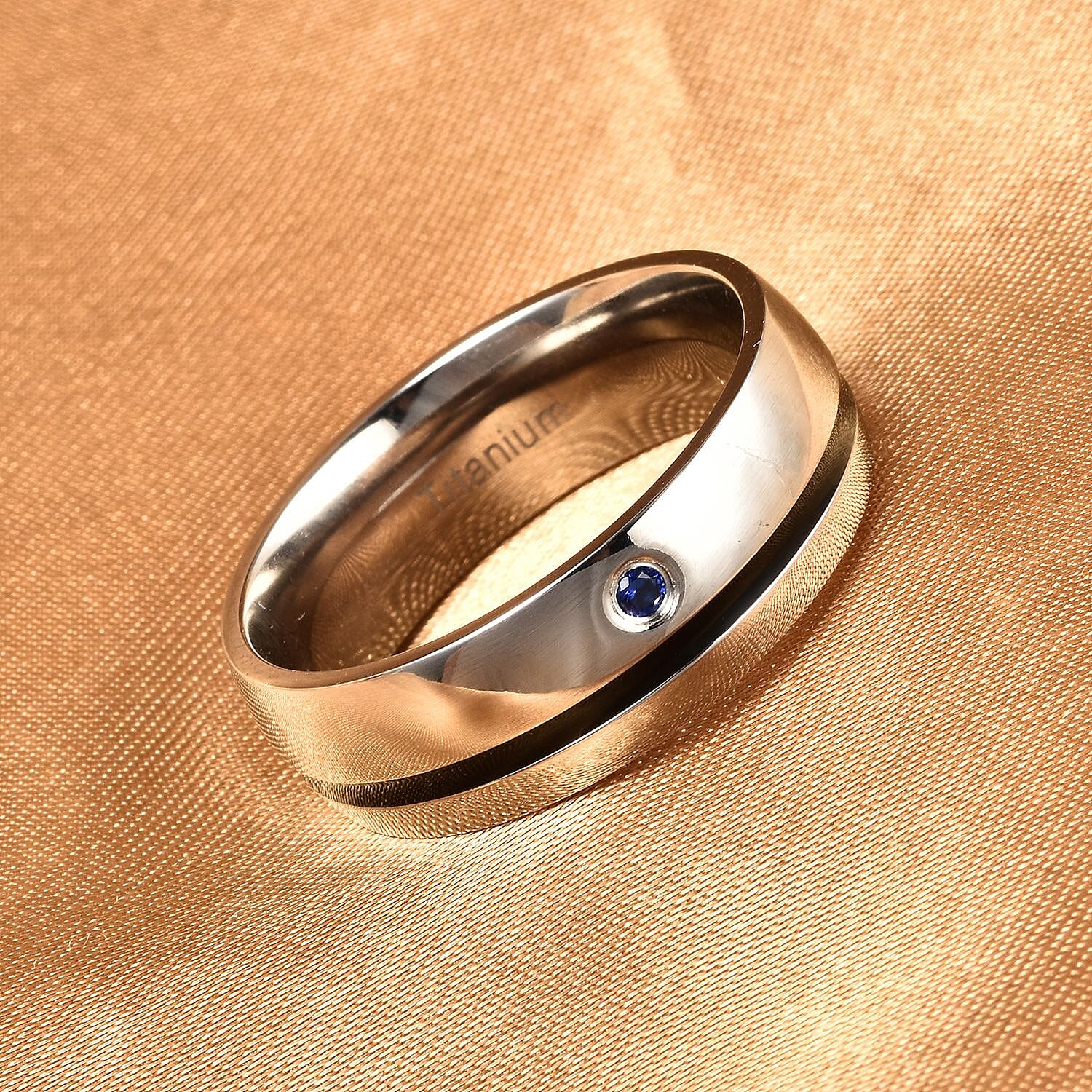 Blue Cubic Zirconia  Ring Pure White Enamelled in Titanium