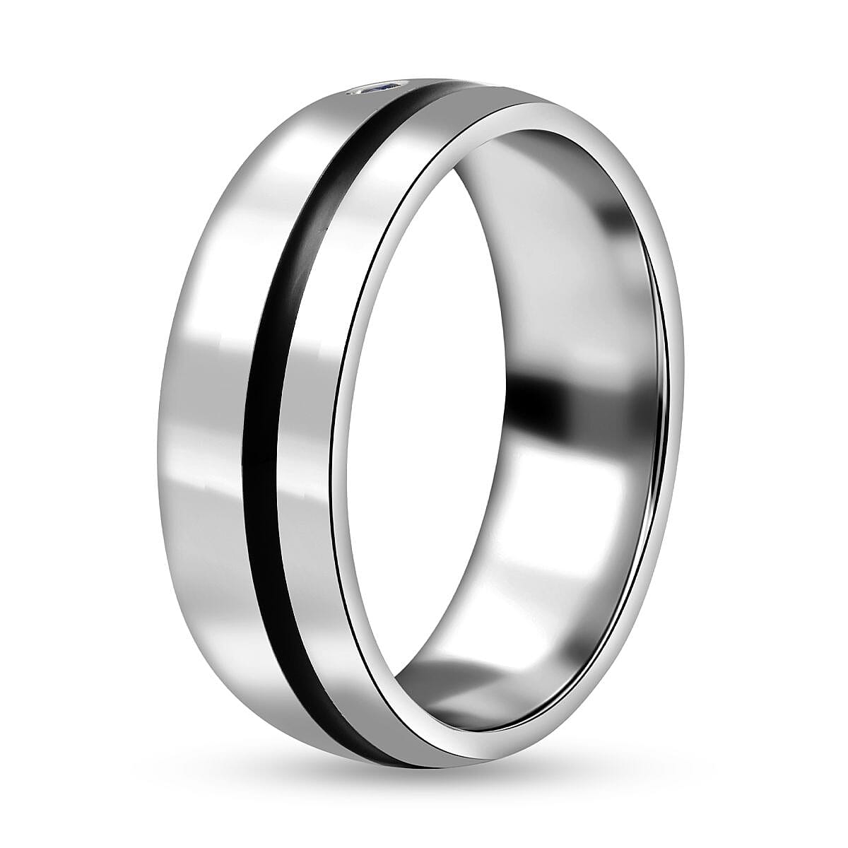 Blue Cubic Zirconia  Ring Pure White Enamelled in Titanium