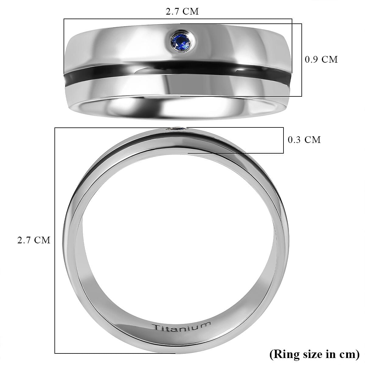 Blue Cubic Zirconia  Ring Pure White Enamelled in Titanium