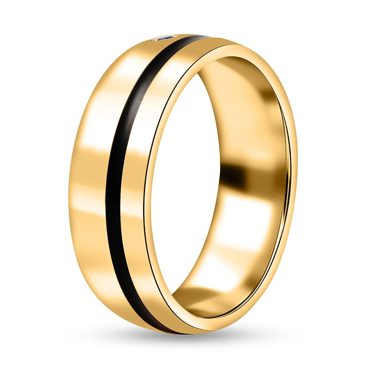 Simulated Blue Sapphire Enamelled Solitaire Band Ring in Gold Plated Titanium