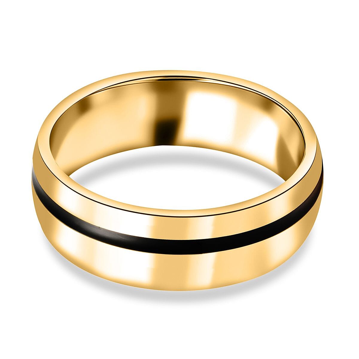 Simulated Blue Sapphire Enamelled Solitaire Band Ring in Gold Plated Titanium