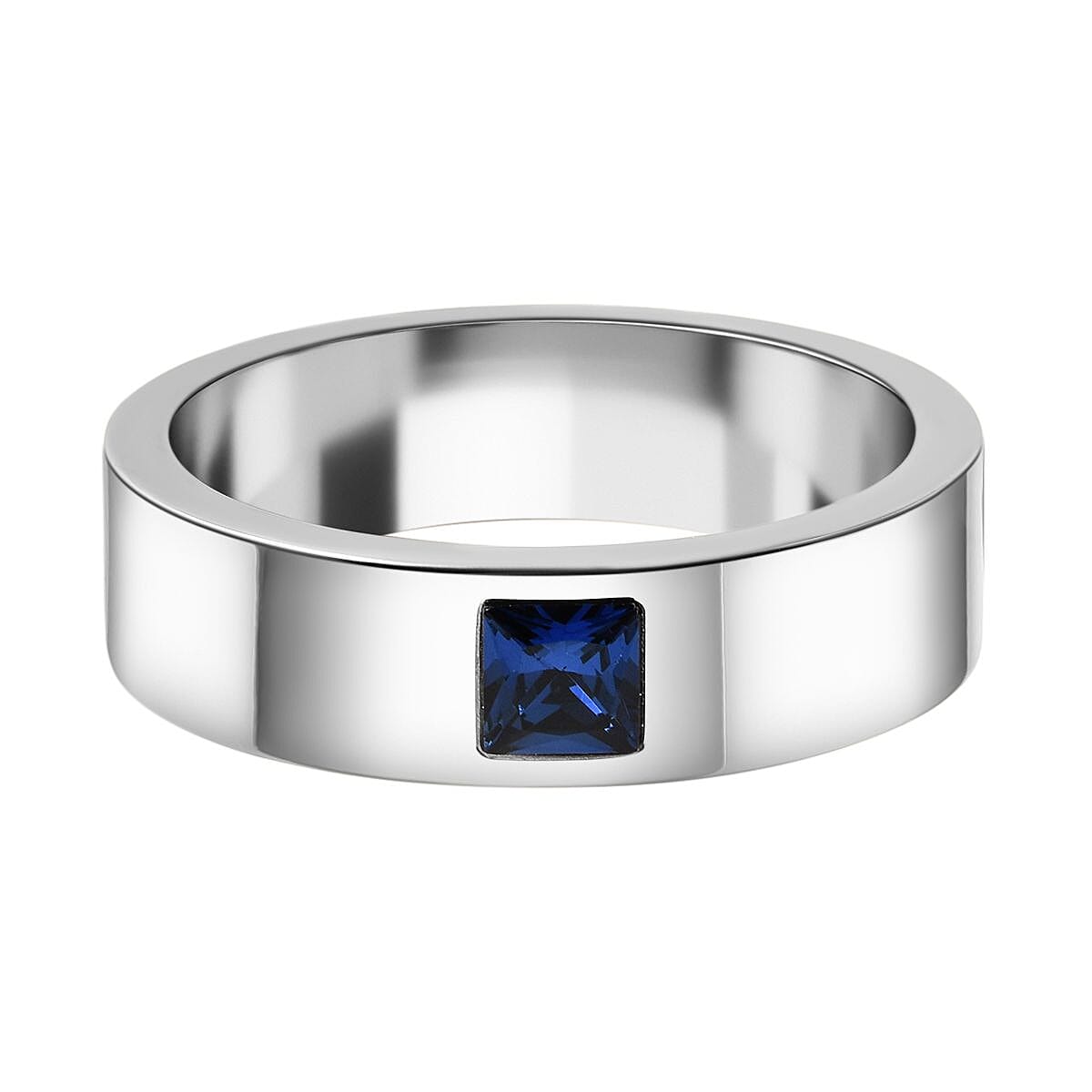 Simulated Blue Sapphire Solitaire Band Ring in Titanium