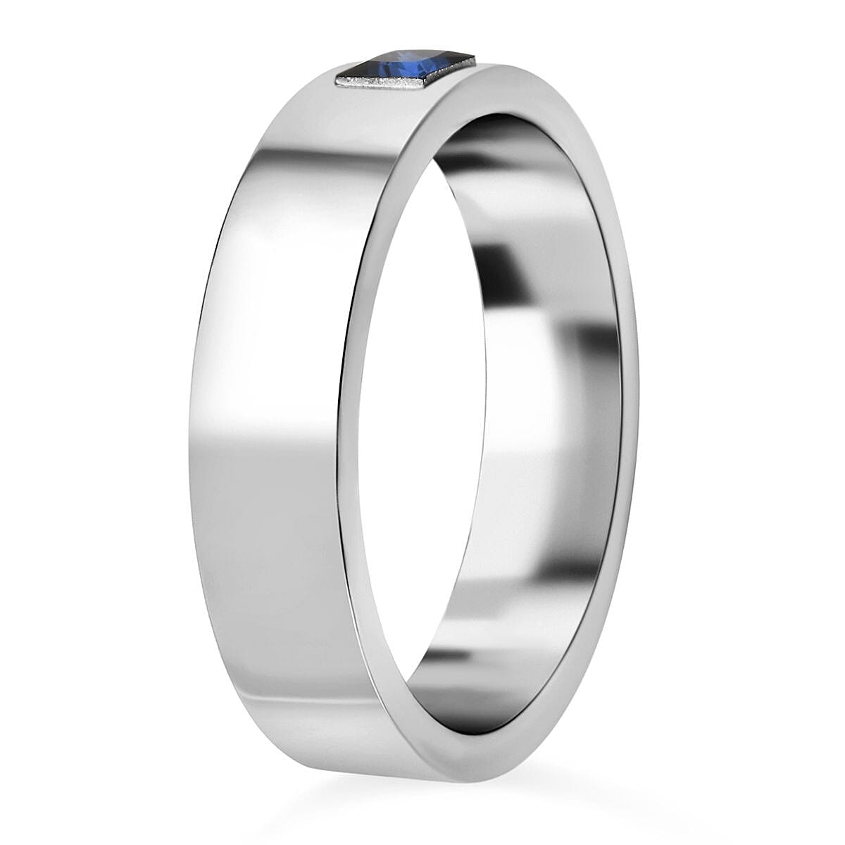 Simulated Blue Sapphire Solitaire Band Ring in Titanium