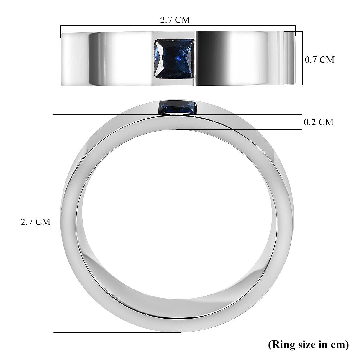 Simulated Blue Sapphire Solitaire Band Ring in Titanium