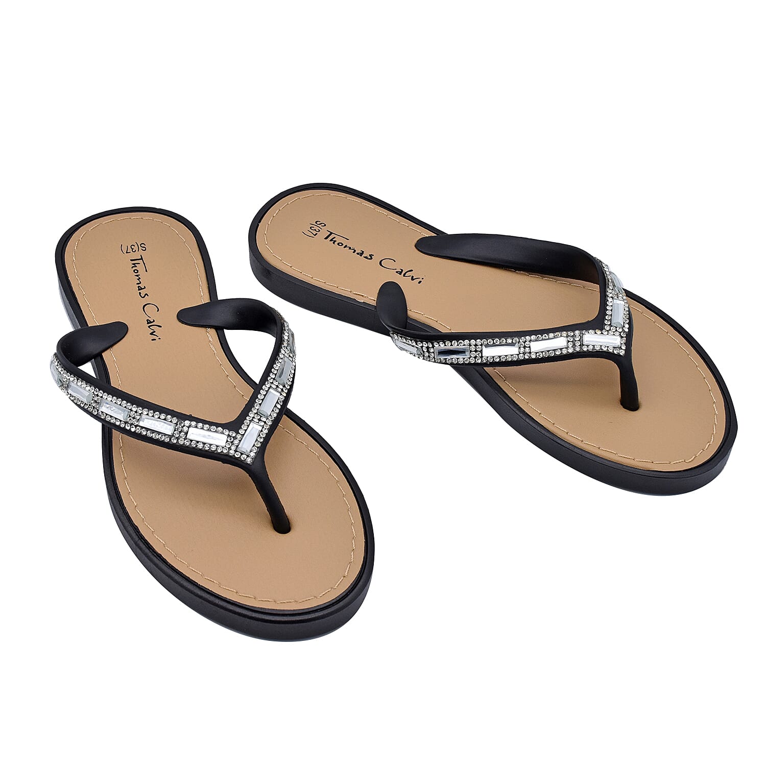 Thomas Calvi Sparkle Flip Flops in Black Colour