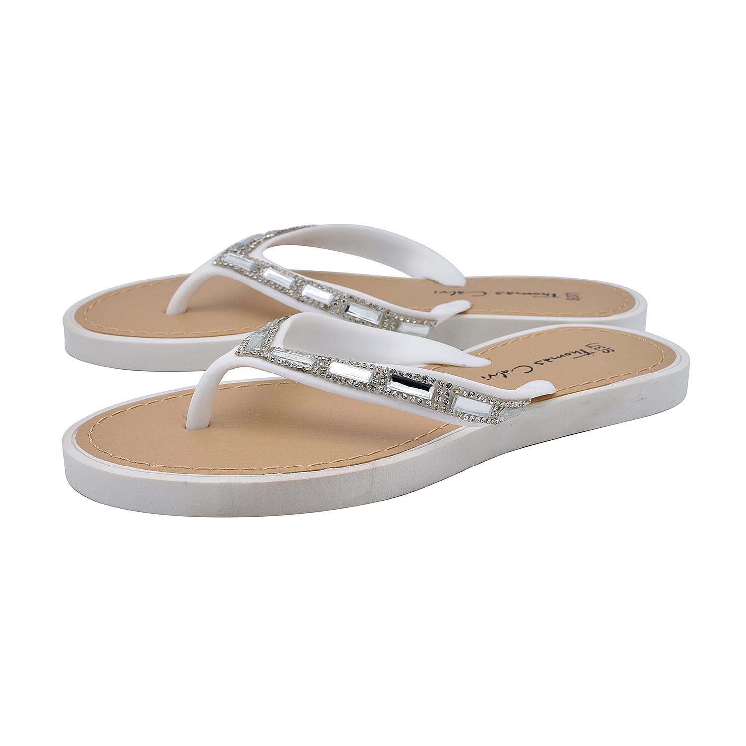 Thomas Calvi Super Comfortable Sparkle Flip Flops in White (Size 4)