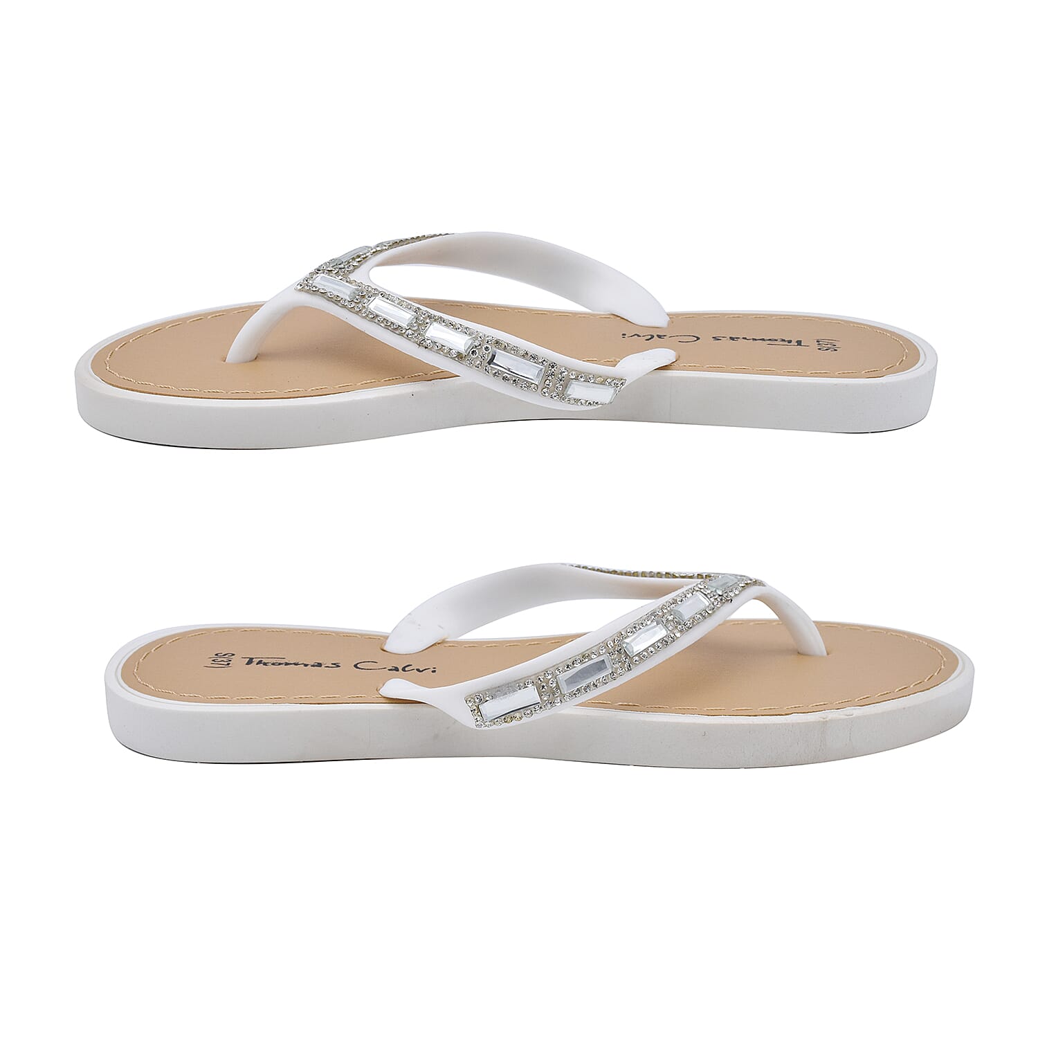 Thomas Calvi Super Comfortable Sparkle Flip Flops in White (Size 4)
