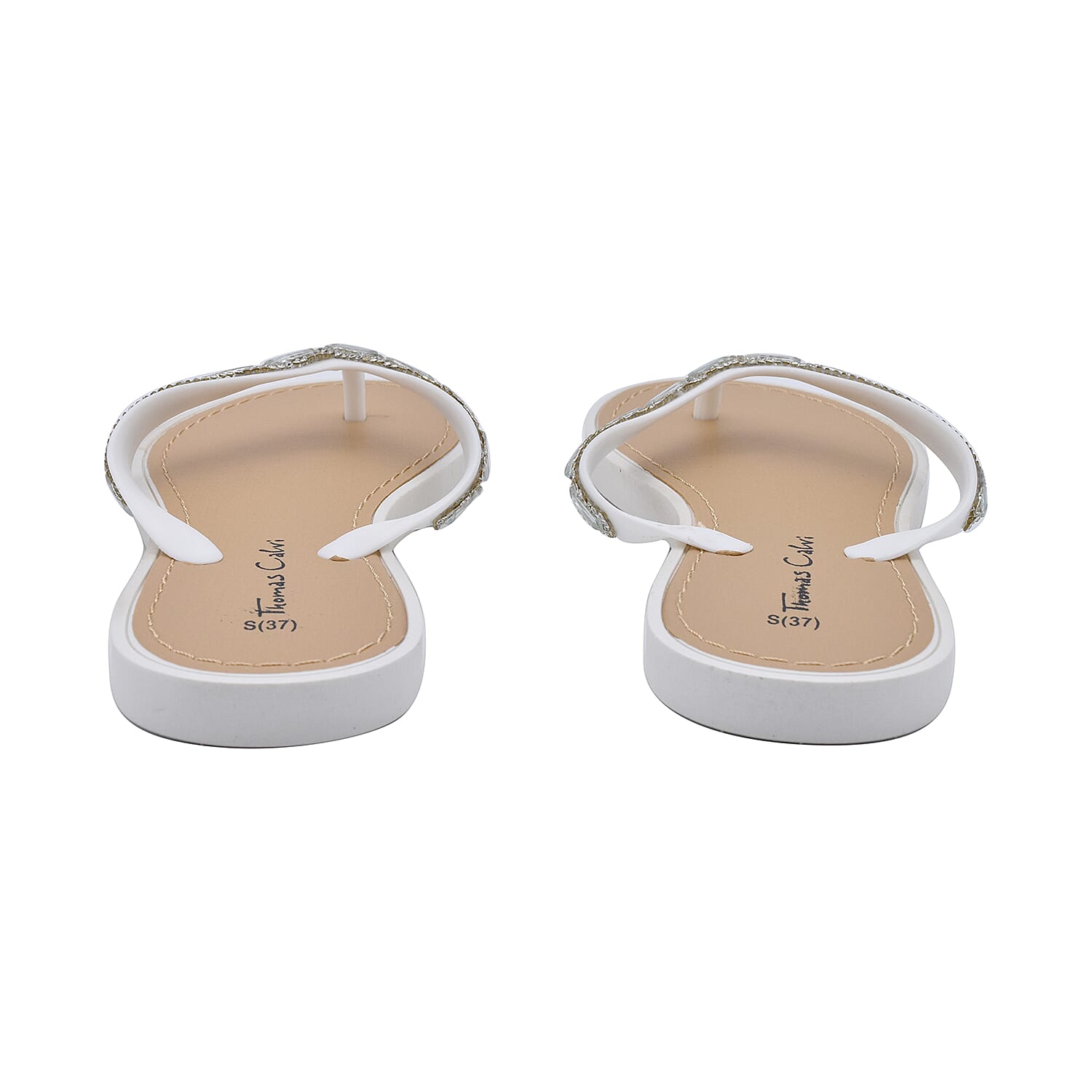 Thomas Calvi Super Comfortable Sparkle Flip Flops in White (Size 4)