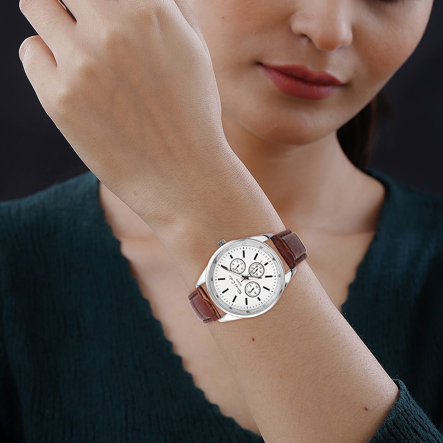 Thomas Calvi Mens Watch with Tan Faux Leather Strap