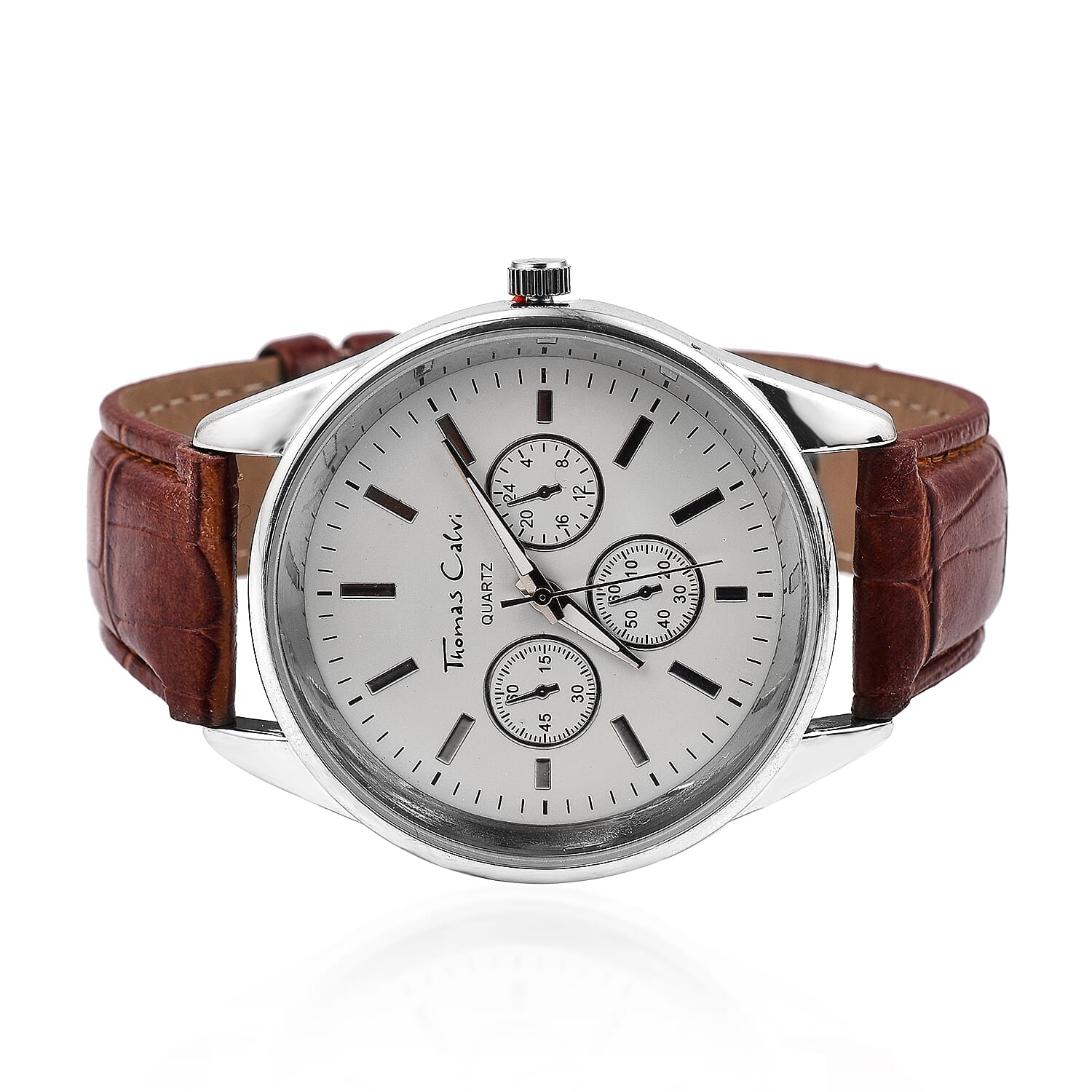 Thomas Calvi Mens Watch with Tan Faux Leather Strap