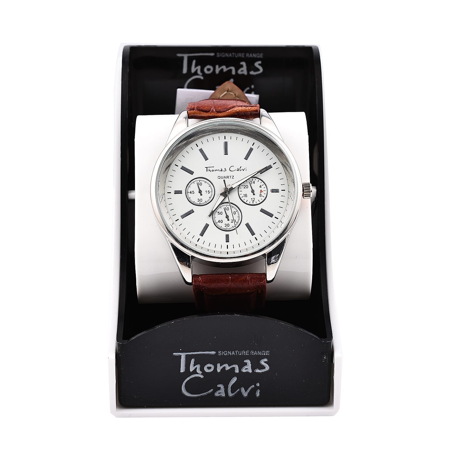Thomas Calvi Mens Watch with Tan Faux Leather Strap
