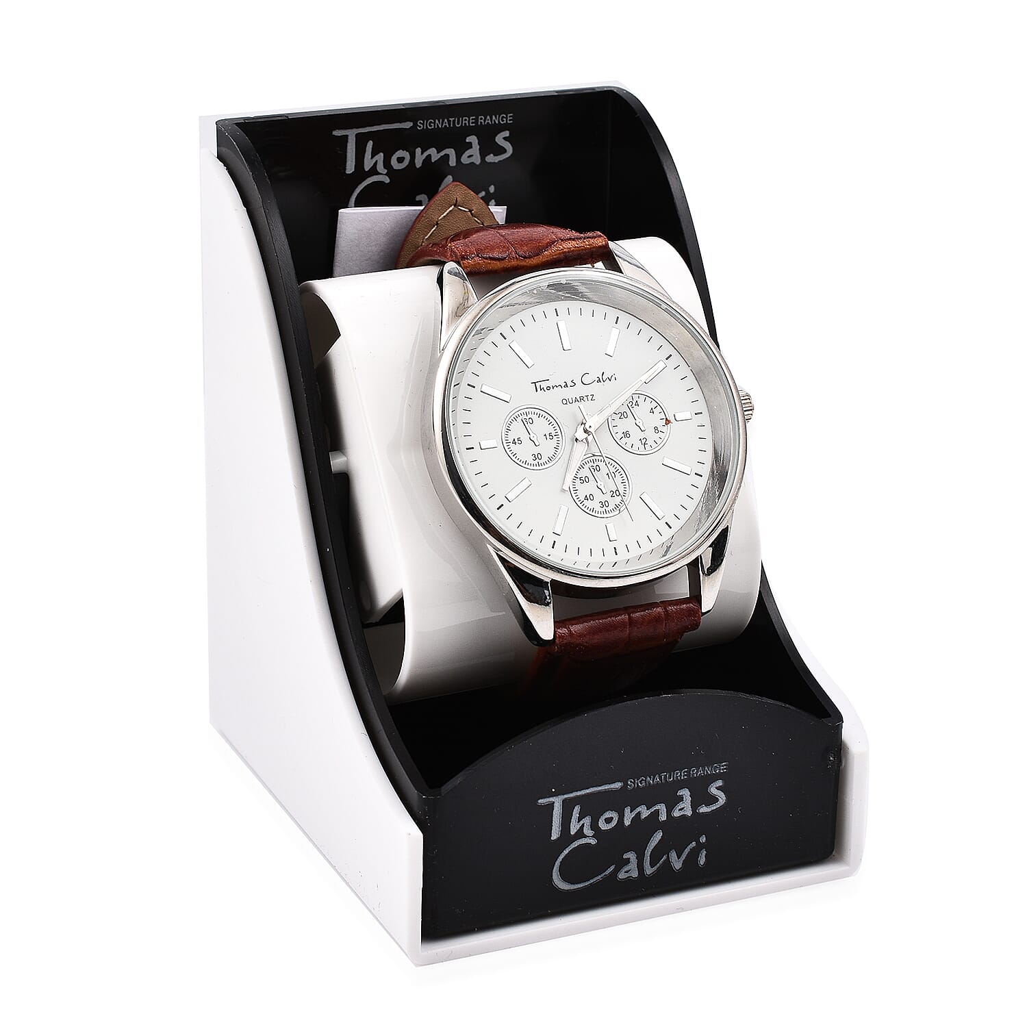 Thomas Calvi Mens Watch with Tan Faux Leather Strap
