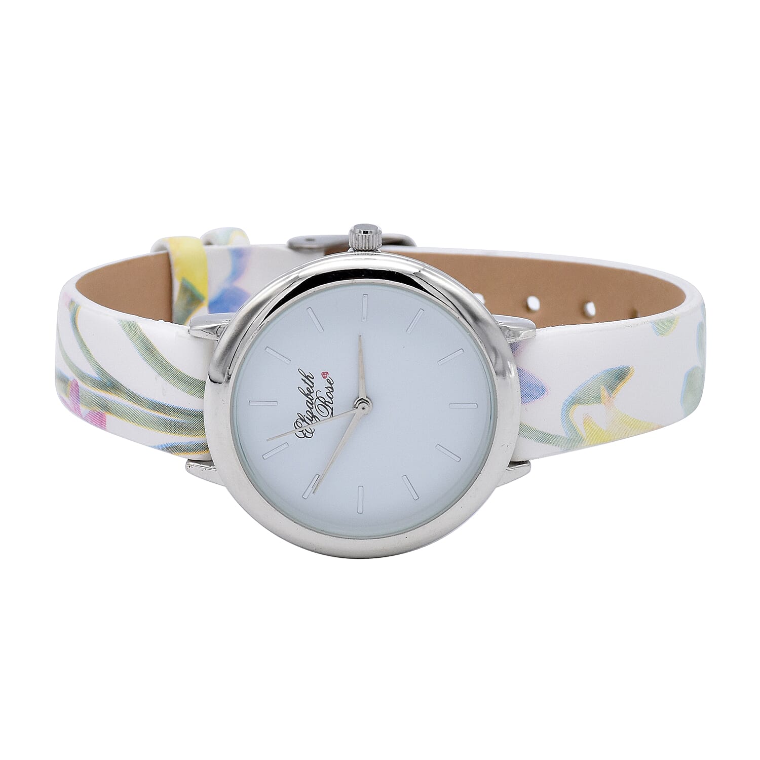 Elizabeth Rose Multi Colour Floral Strap Watch in Gold Tone