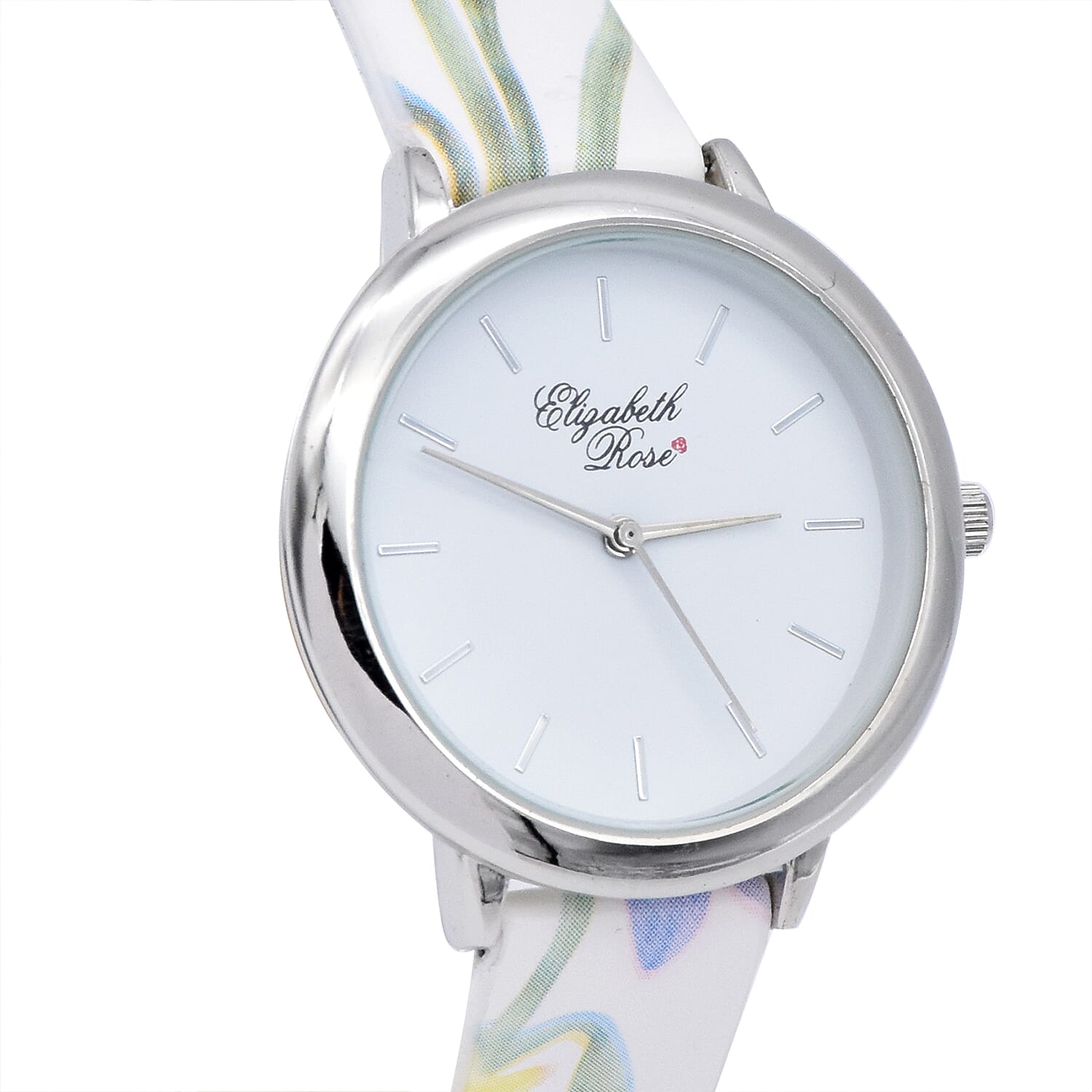 Elizabeth Rose Multi Colour Floral Strap Watch in Gold Tone