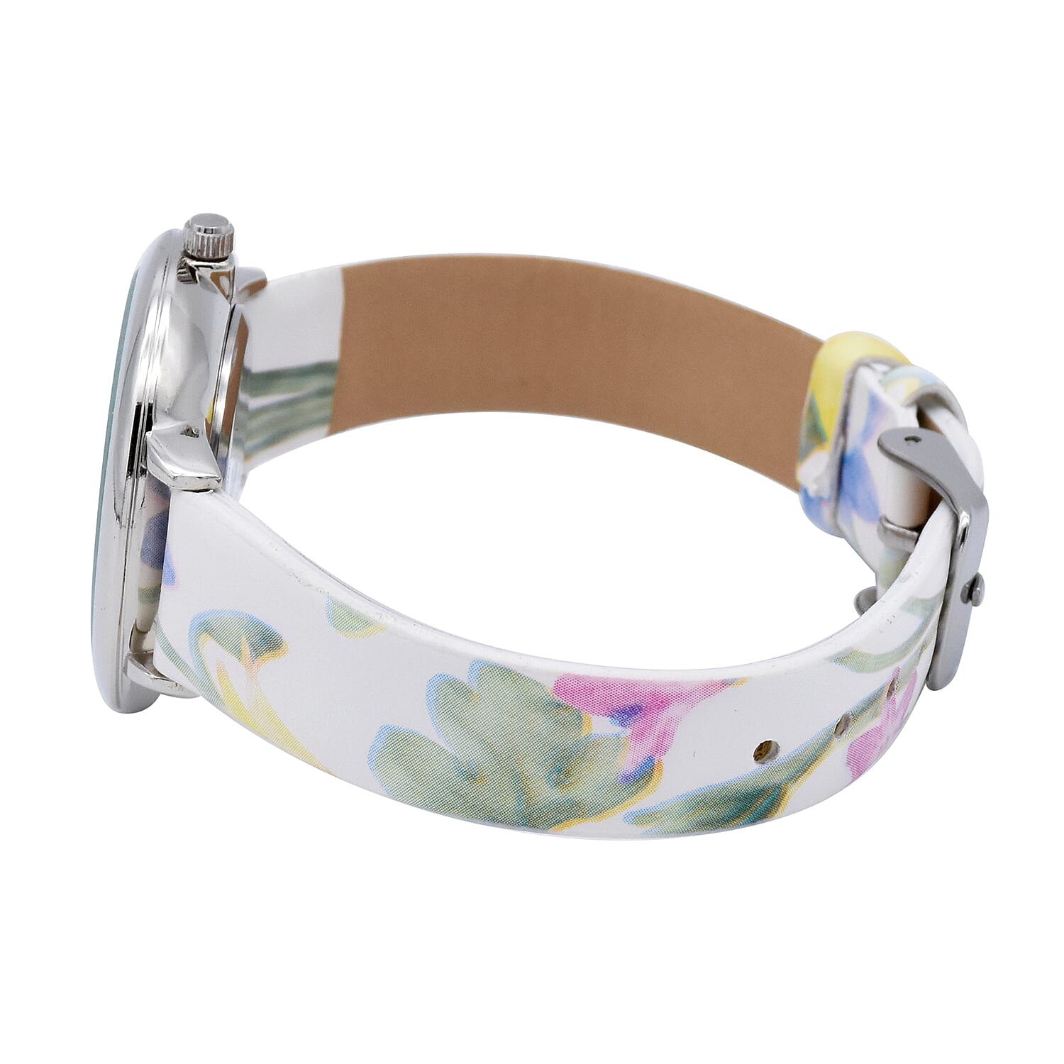 Elizabeth Rose Multi Colour Floral Strap Watch in Gold Tone