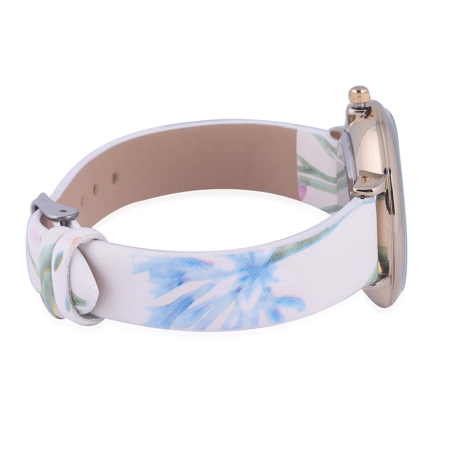 Elizabeth Rose White and Multi Colour Floral Strap Watch in Gold Tone