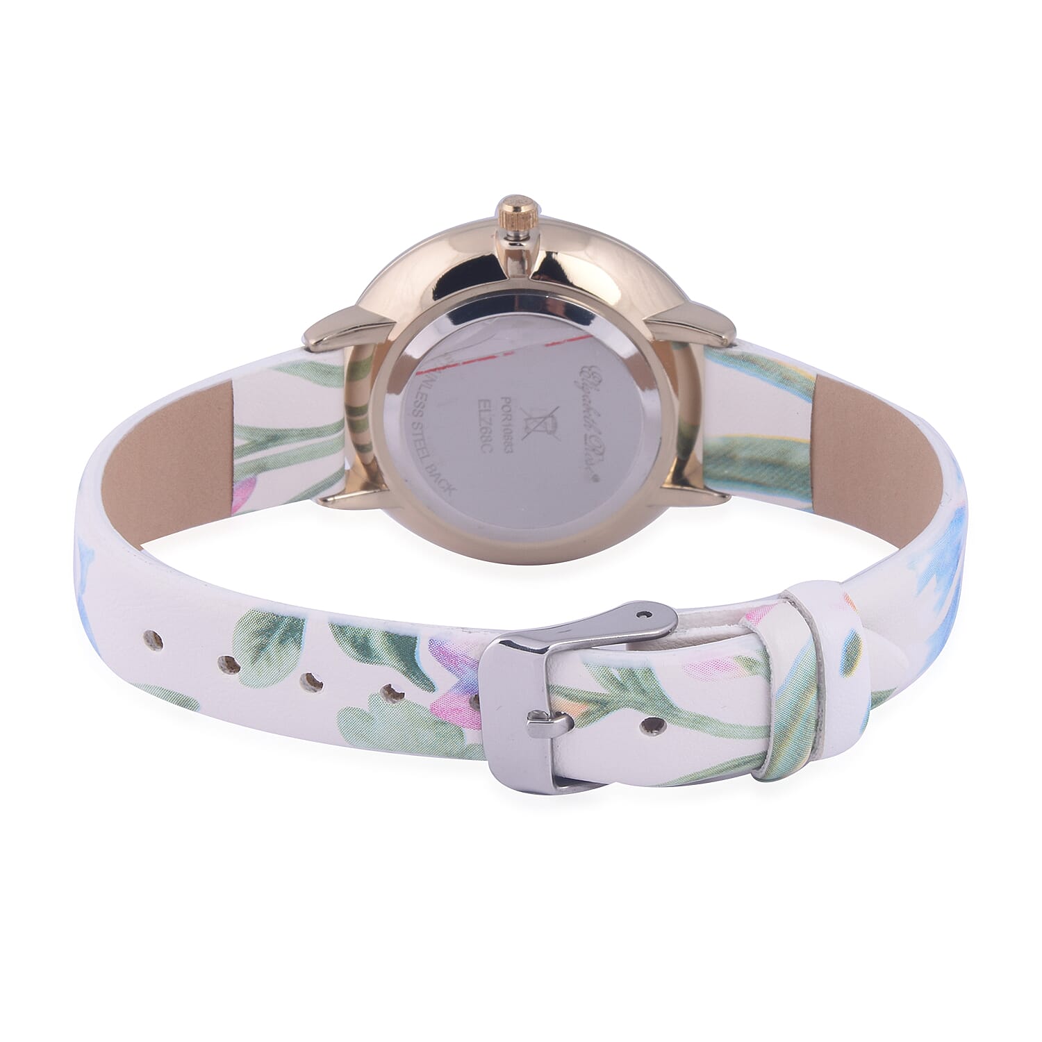 Elizabeth Rose White and Multi Colour Floral Strap Watch in Gold Tone