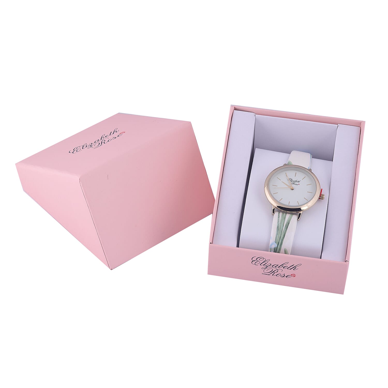 Elizabeth Rose White and Multi Colour Floral Strap Watch in Gold Tone
