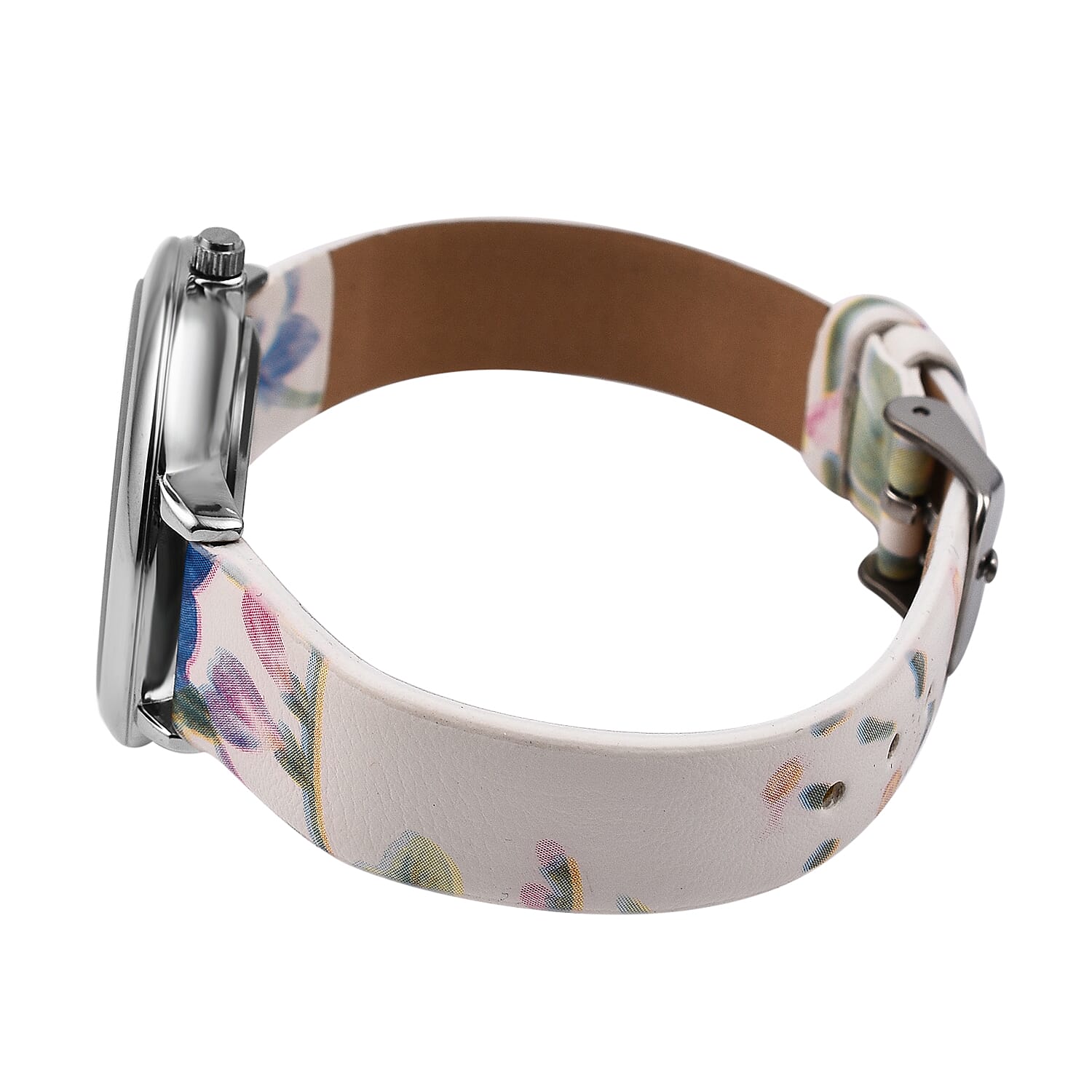 Elizabeth Rose Blue and Multi Colour Floral Strap Watch in Silver Tone