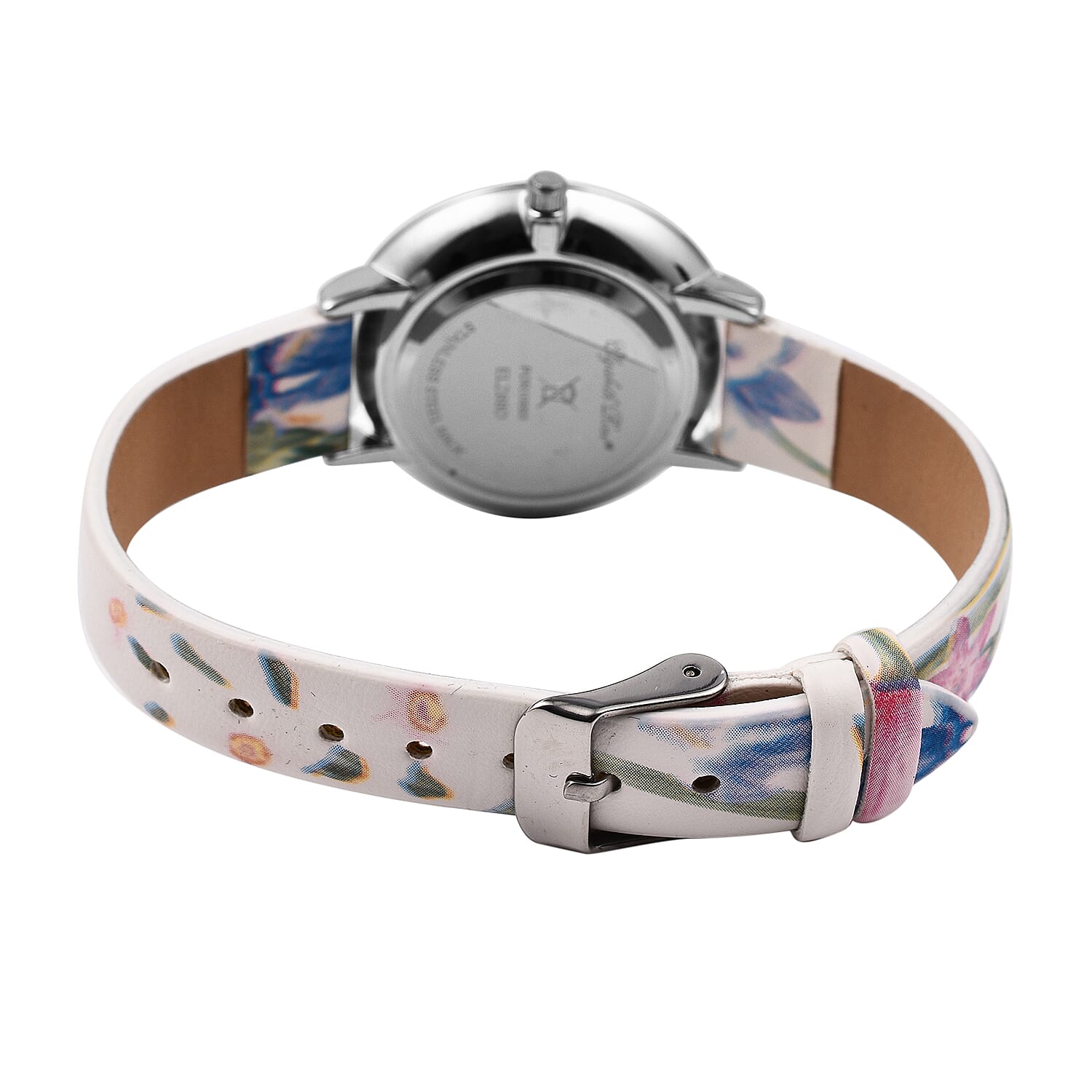 Elizabeth Rose Blue and Multi Colour Floral Strap Watch in Silver Tone