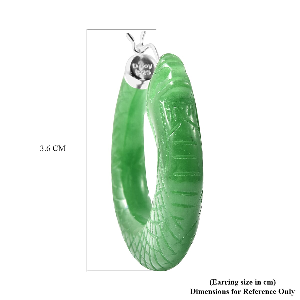 Carved Green Jade Dragon Earrings (with Clasp) in Rhodium Overlay Sterling Silver 80.00 Ct.