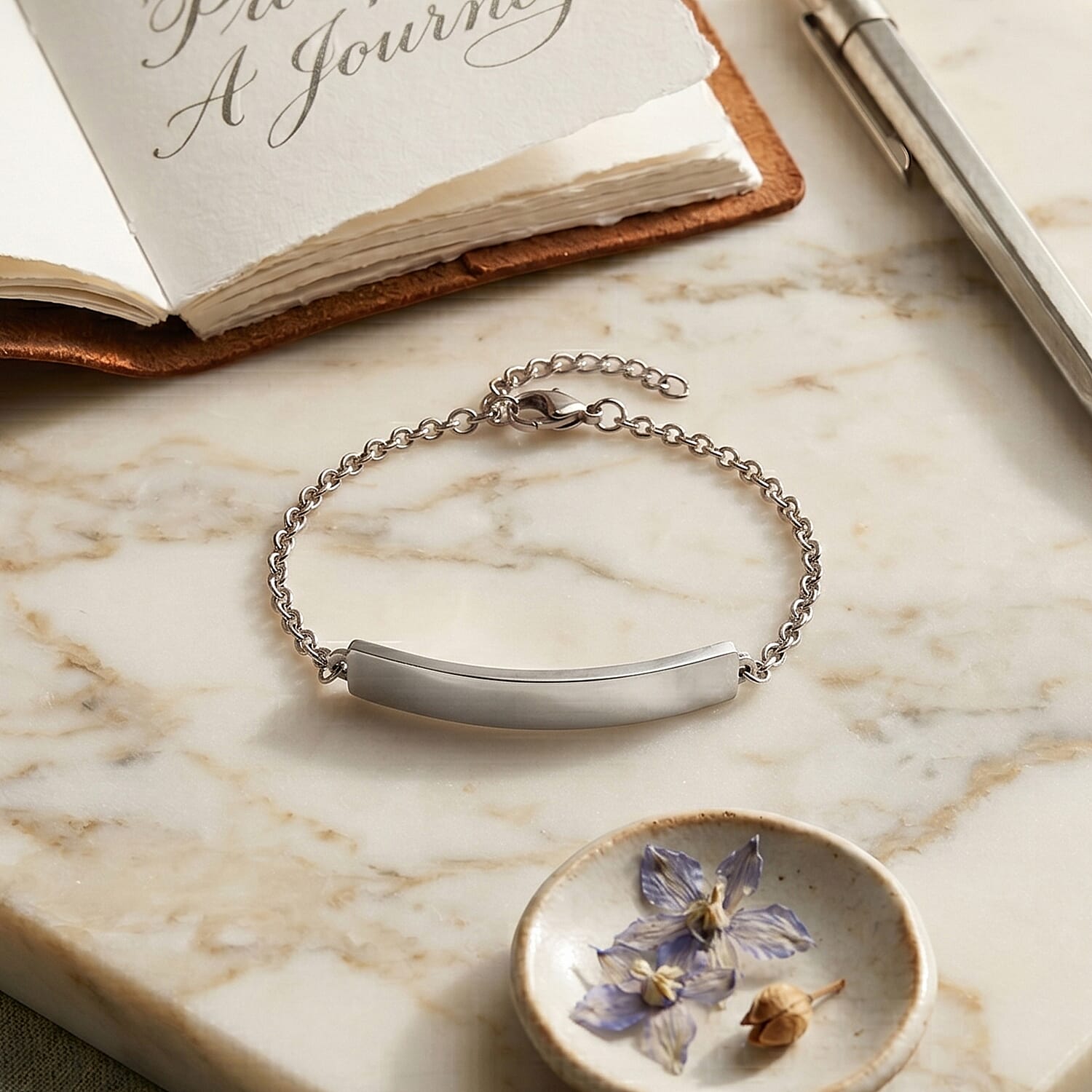 Personalized Bar Bracelet (Size - 7-1.5 Ext) in Silver Tone
