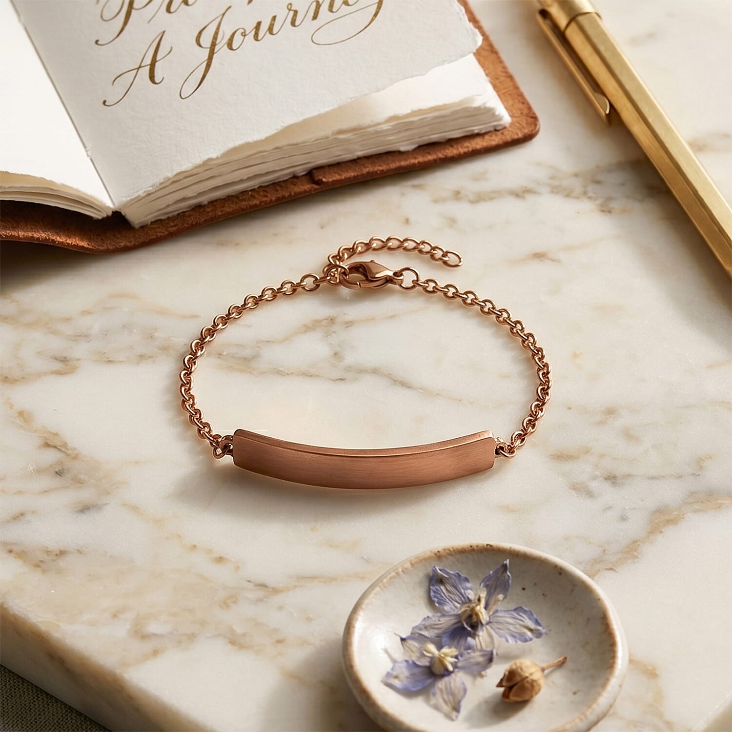 Personalized Bar Bracelet (Size - 7-1.5 Ext) in Rose Gold Tone
