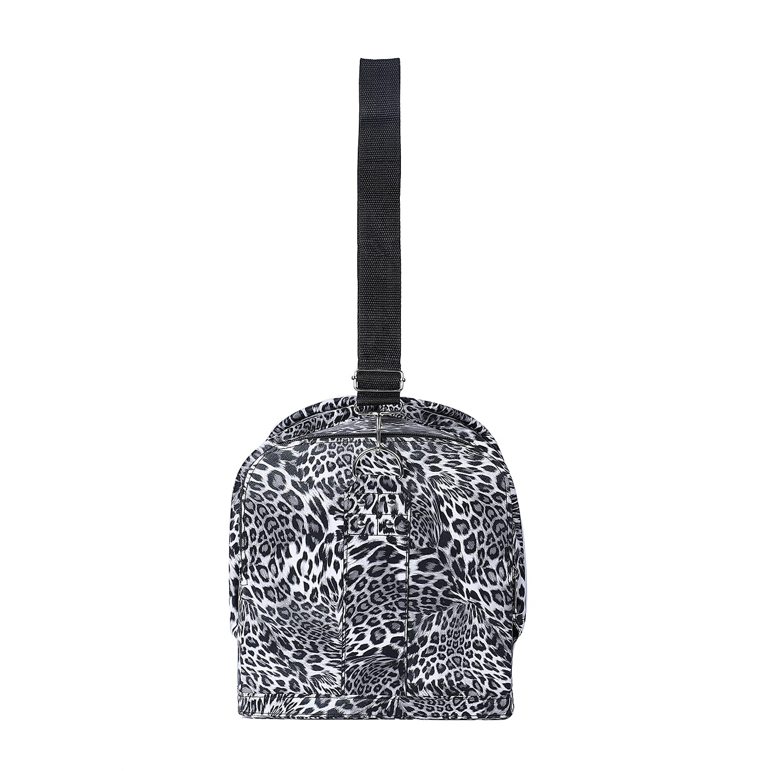 Portable Jewellery and Cosmetic Organiser Leopard Pattern with Zipper Closure and Detachable Shoulder Strap - Black