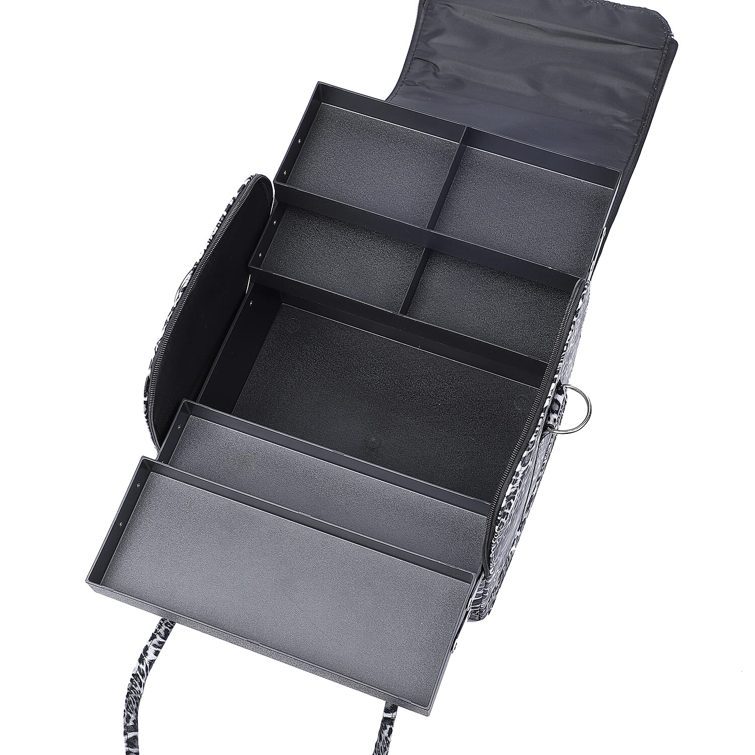 Portable Jewellery and Cosmetic Organiser Leopard Pattern with Zipper Closure and Detachable Shoulder Strap - Black