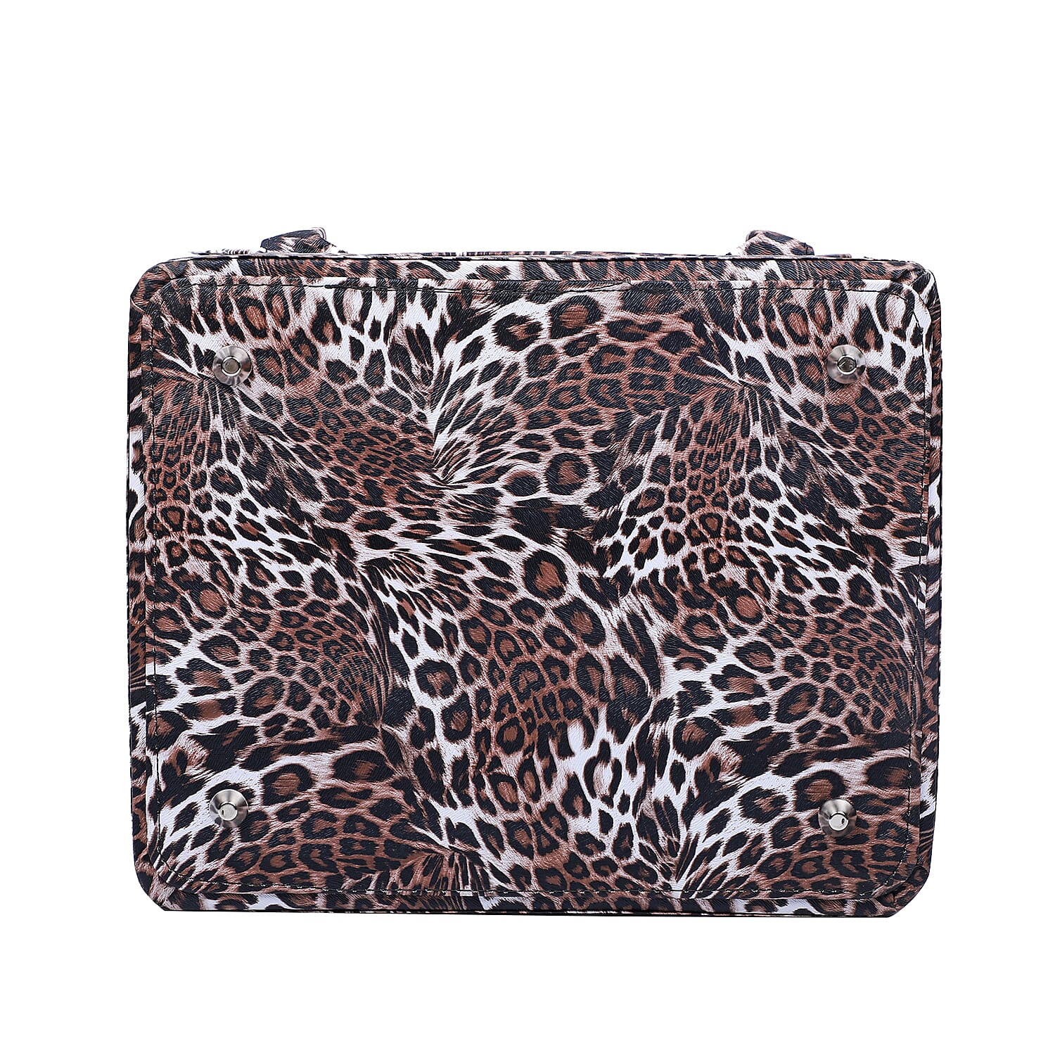 Portable Jewellery and Cosmetic Organiser Leopard Pattern with Zipper Closure and Detachable Shoulder Strap (Size-30x24x26Cm) - Brown