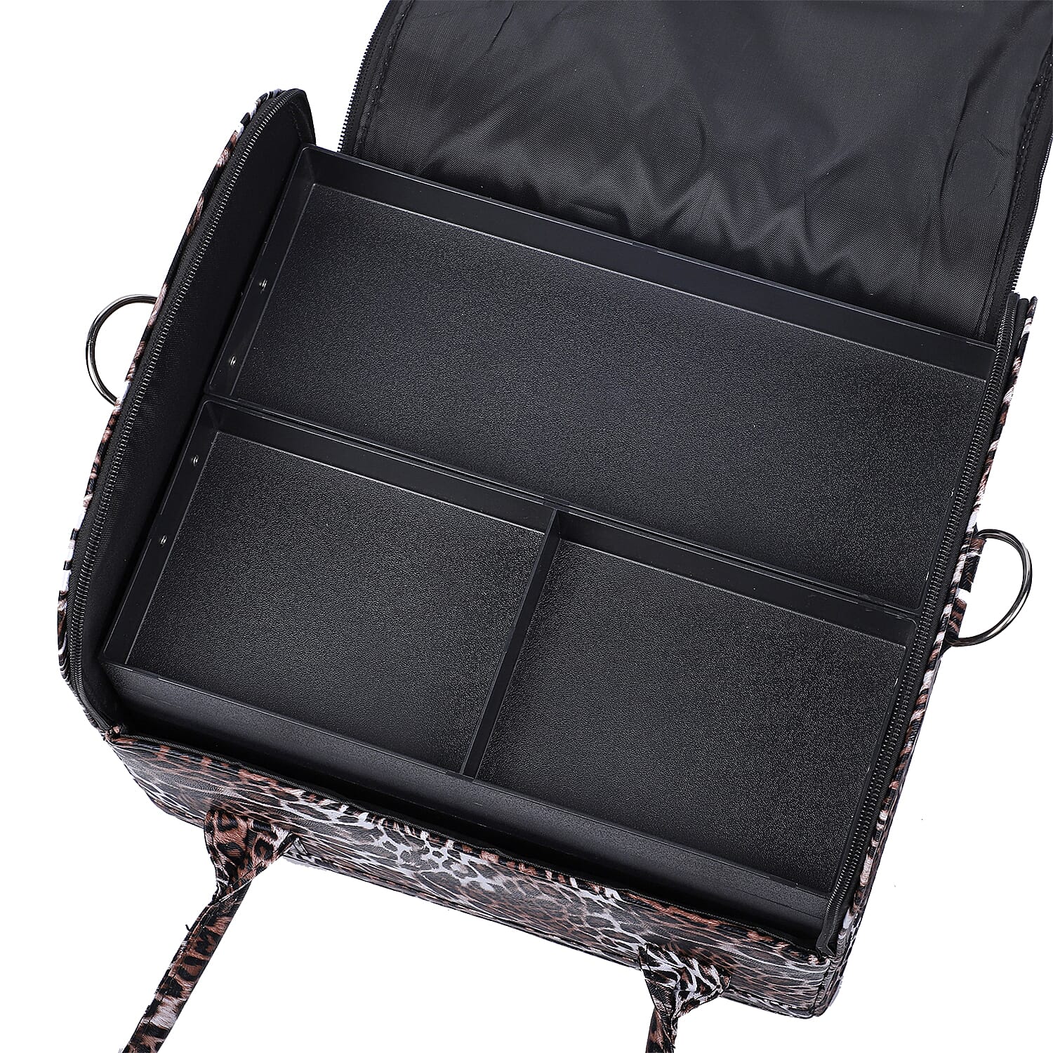 Portable Jewellery and Cosmetic Organiser Leopard Pattern with Zipper Closure and Detachable Shoulder Strap (Size-30x24x26Cm) - Brown